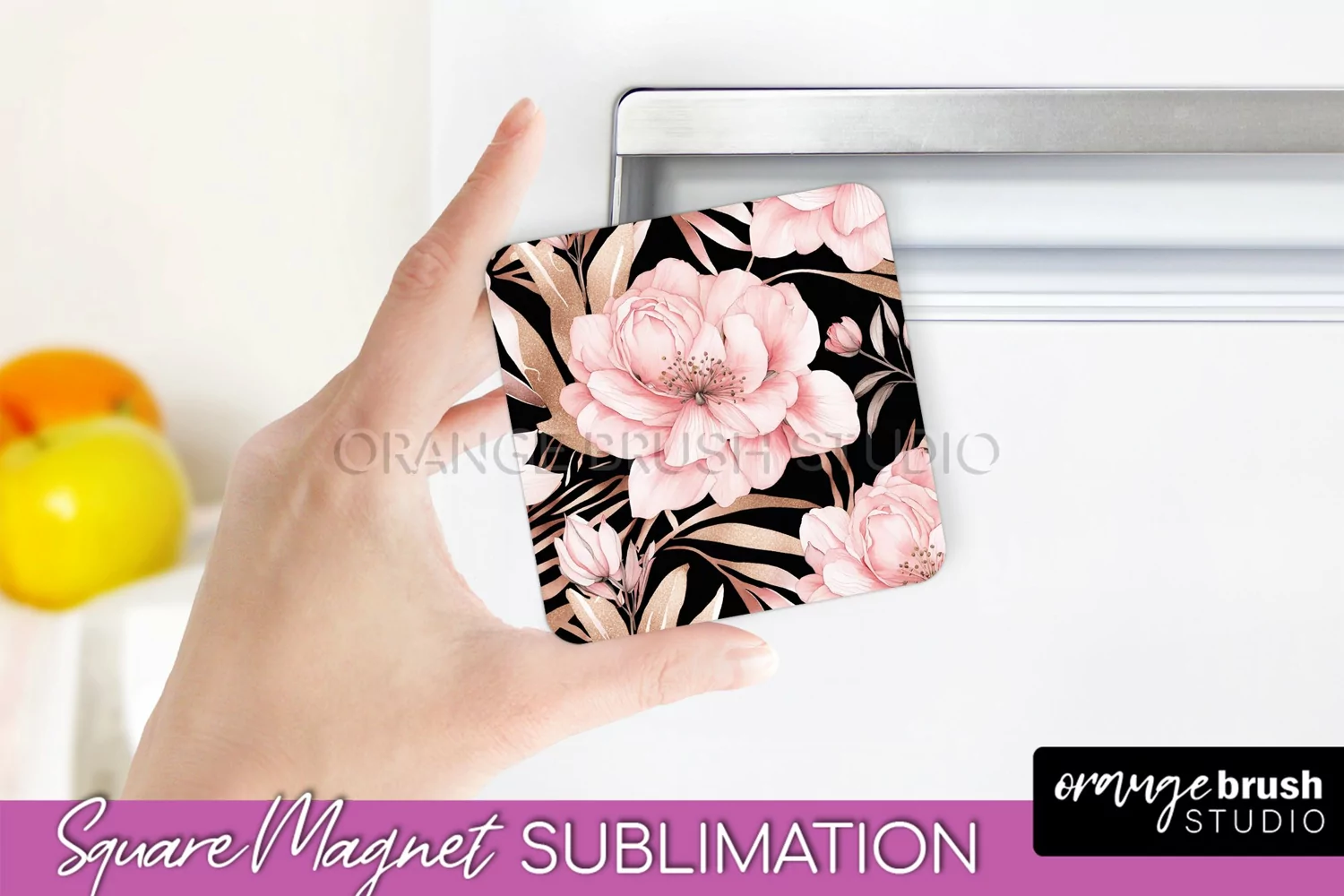 Pink Flowers Magnet Sublimation - Watercolor Magnet Design product image 1