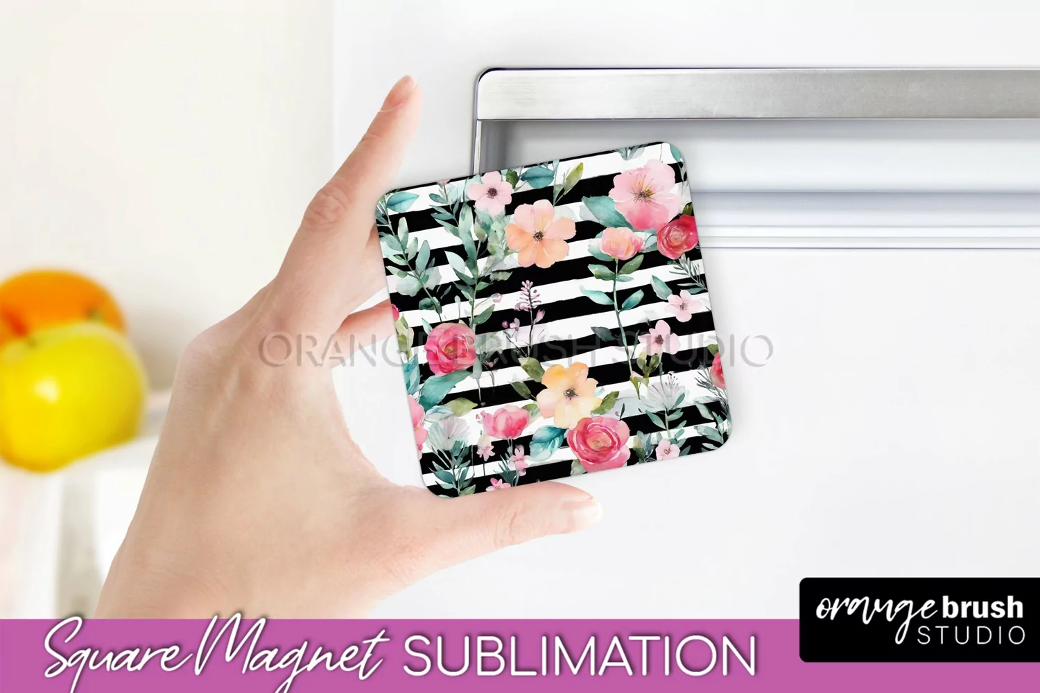 Pink Flowers Magnet Sublimation - Watercolor Magnet Design product image 1