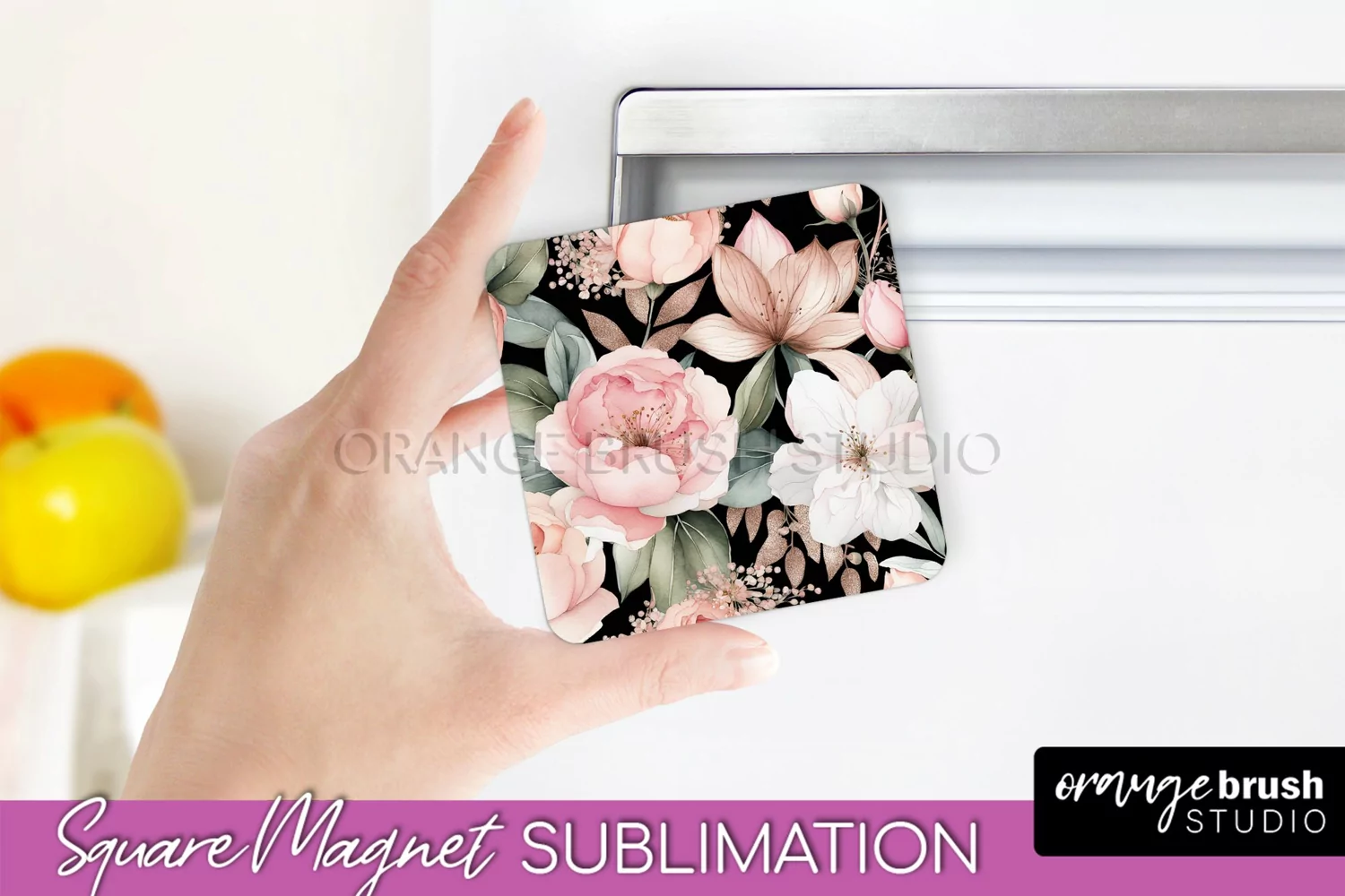 Pink Flowers Magnet Sublimation - Watercolor Magnet Design product image 1