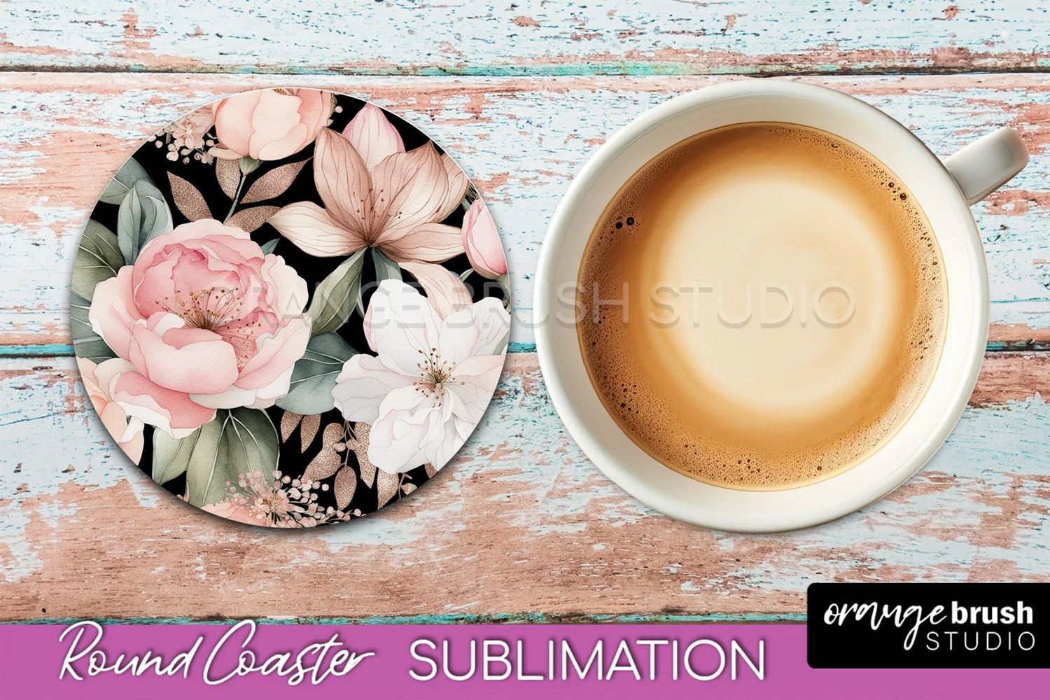 Watercolor Flowers Round Coaster - Floral Pink Sublimation product image 1