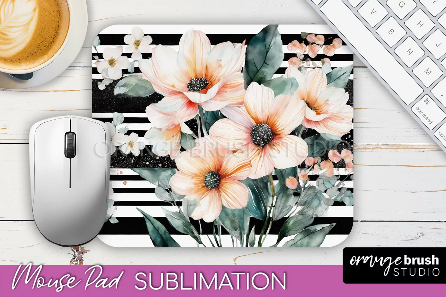 Floral Mouse Pad PNG - Pink Flowers Mousepad Sublimation product image 1