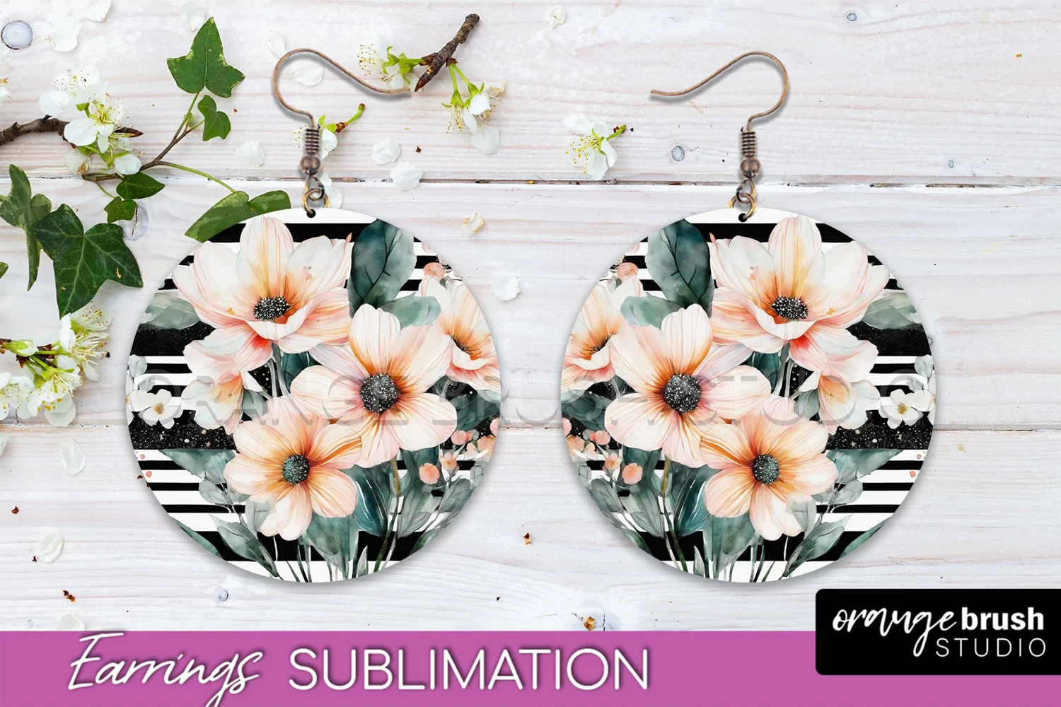 Watercolor Flowers Earrings, Pink Floral Earring Sublimation product image 1