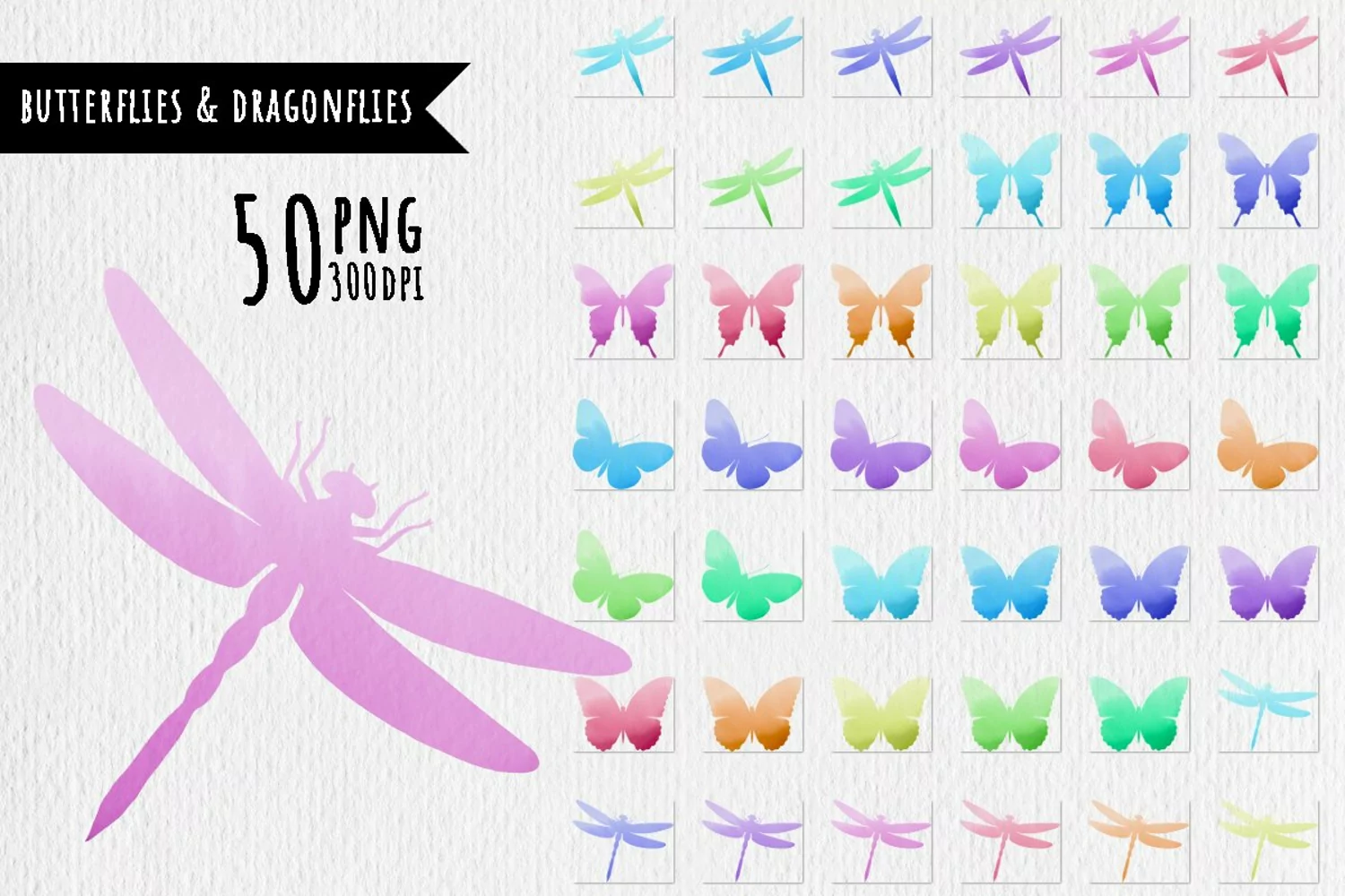 50 Watercolor backgrounds. Butterflies & dragonflies product image 1