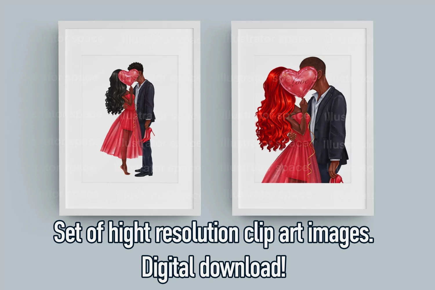Valentine's Day African American couple clipart, Love art product image 1