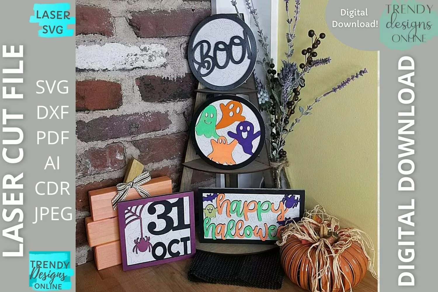 Halloween mini Signs svg, Tiered Tray Glowforge laser svg product image 1