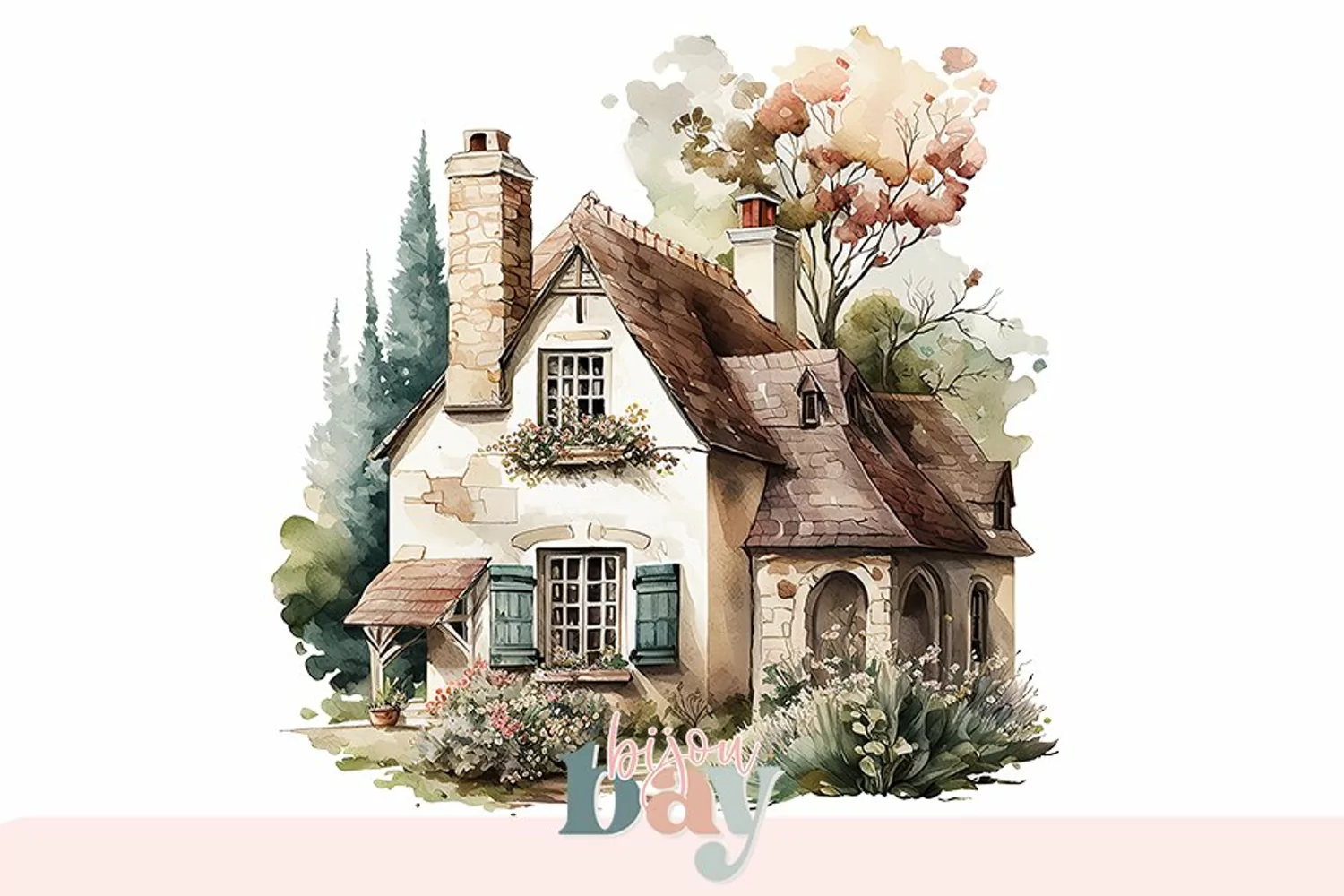 Watercolor Cottage Clipart, Rustic House Illustration product image 1