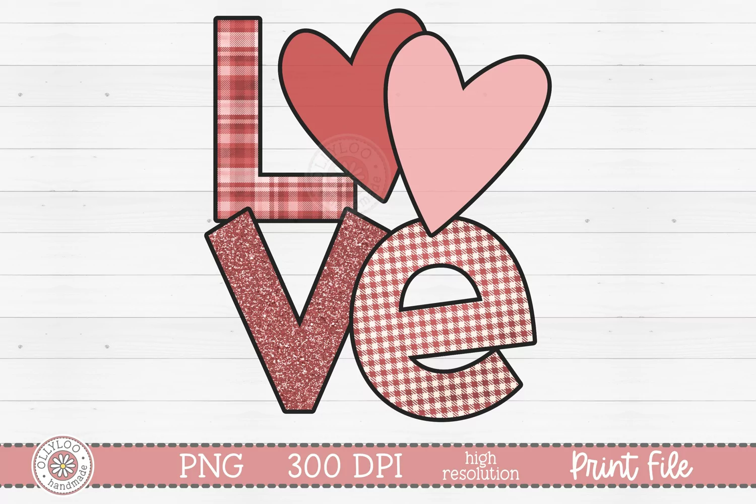 Pink Hearts and Plaid Love | Valentine’s Sublimation Design product image 1