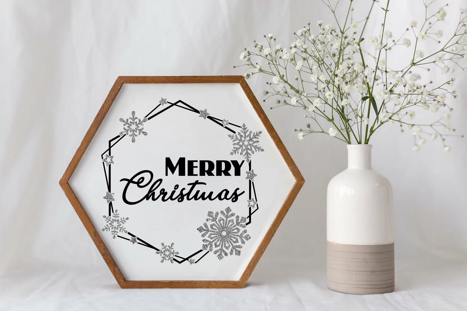 Christmas wreath svg, Snowflake hexagon frame svg product image 1