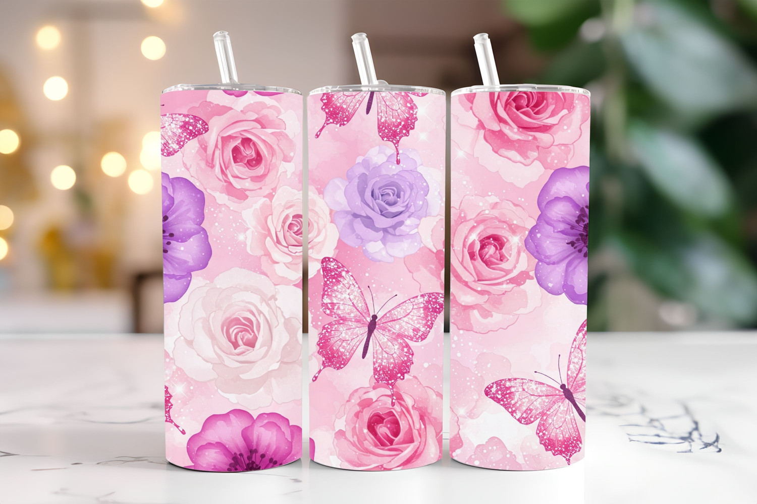 Flowers and Butterflies Tumbler Wrap for Sublimation product image 1