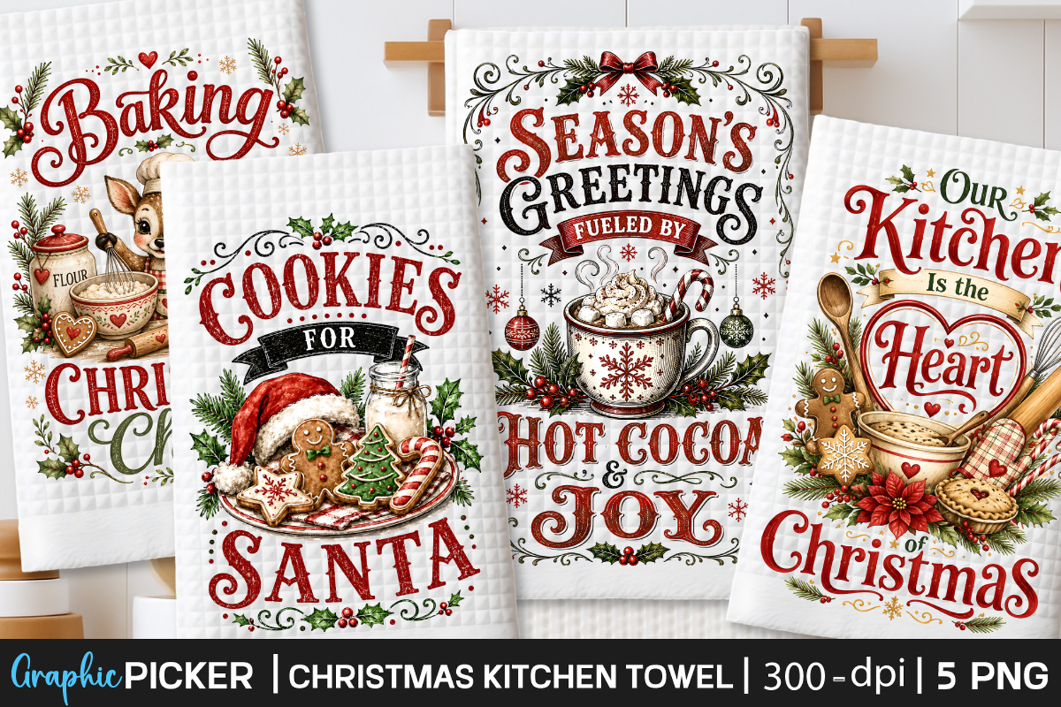 Christmas Kitchen Towel Sublimation, Vintage Christmas PNG product image 1