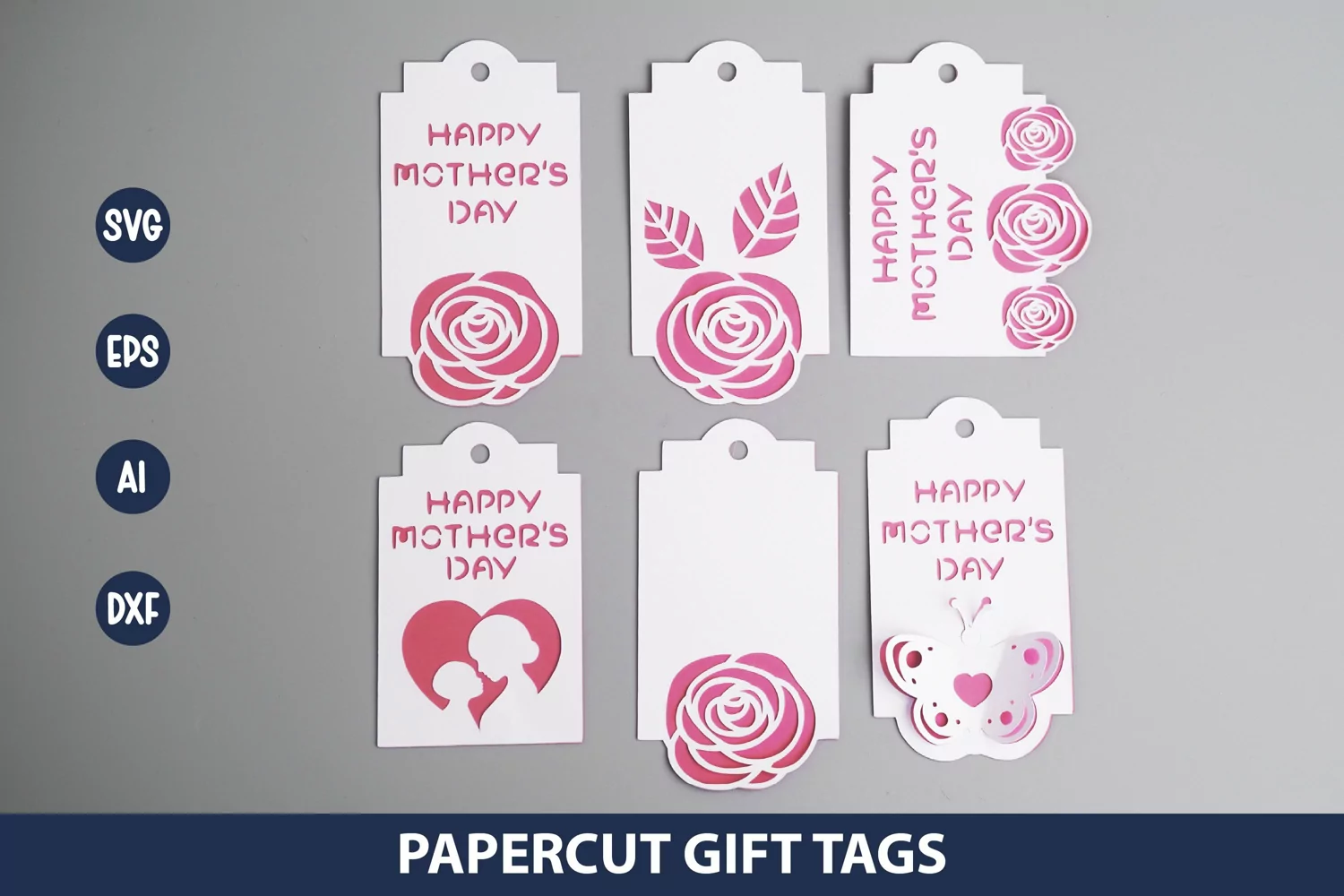 6 Paper Cut Gift Tags SVG I Floral Gift Tags SVG product image 1