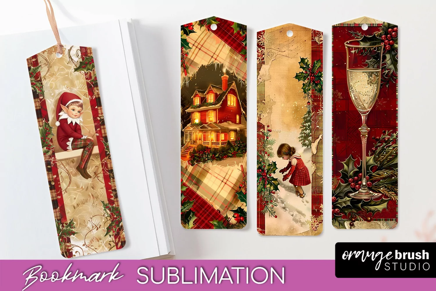 Vintage Christmas Bookmark - Retro Christmas Bookmarks PNG product image 1