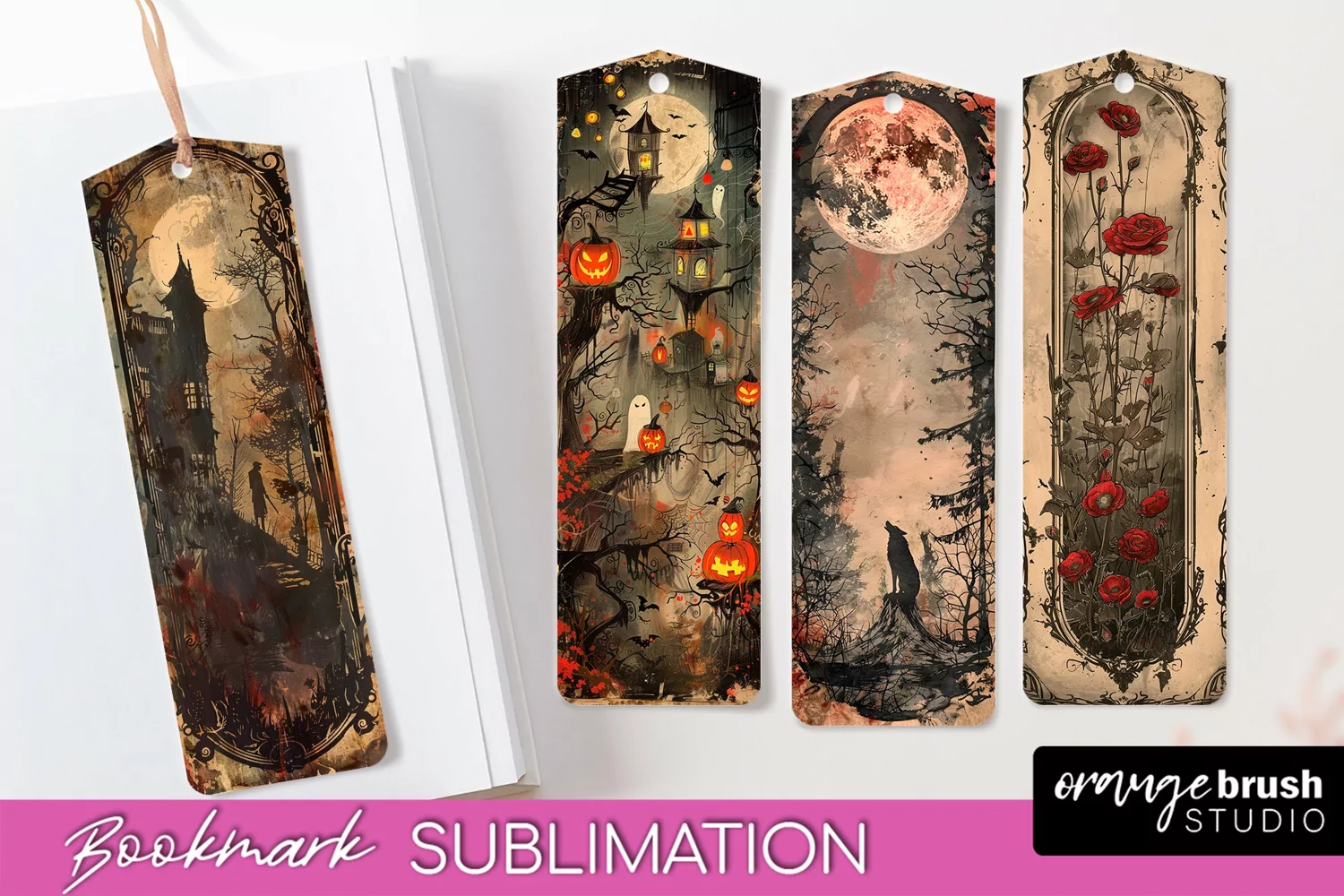 Vintage Halloween Bookmark - Printable Scrapbook Bookmarks product image 1