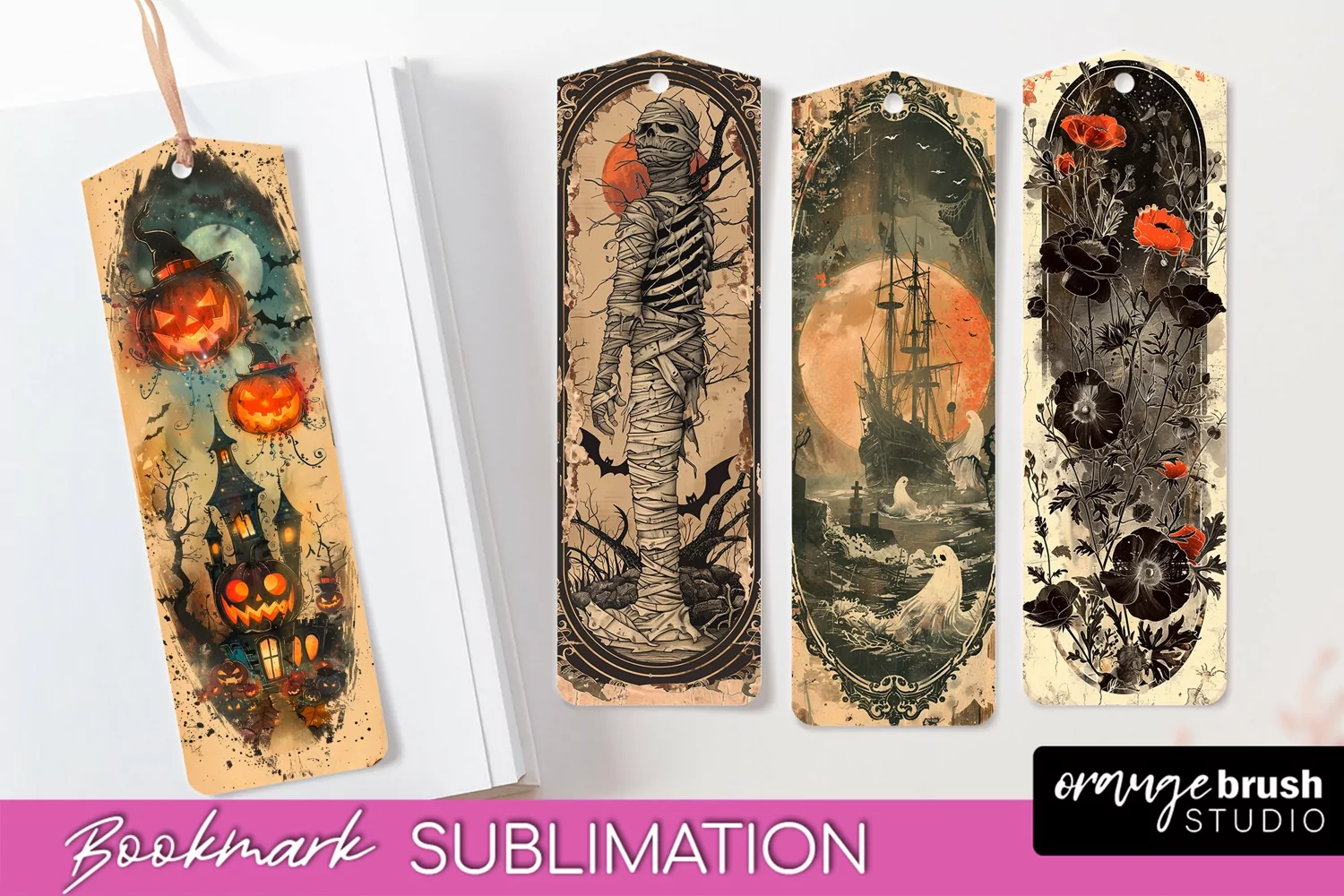 Vintage Halloween Bookmark - Printable Scrapbook Bookmarks product image 1