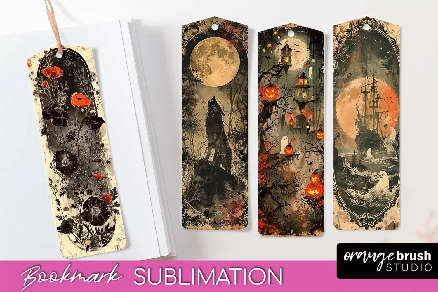 Vintage Halloween Bookmark - Printable Scrapbook Bookmarks product image 1