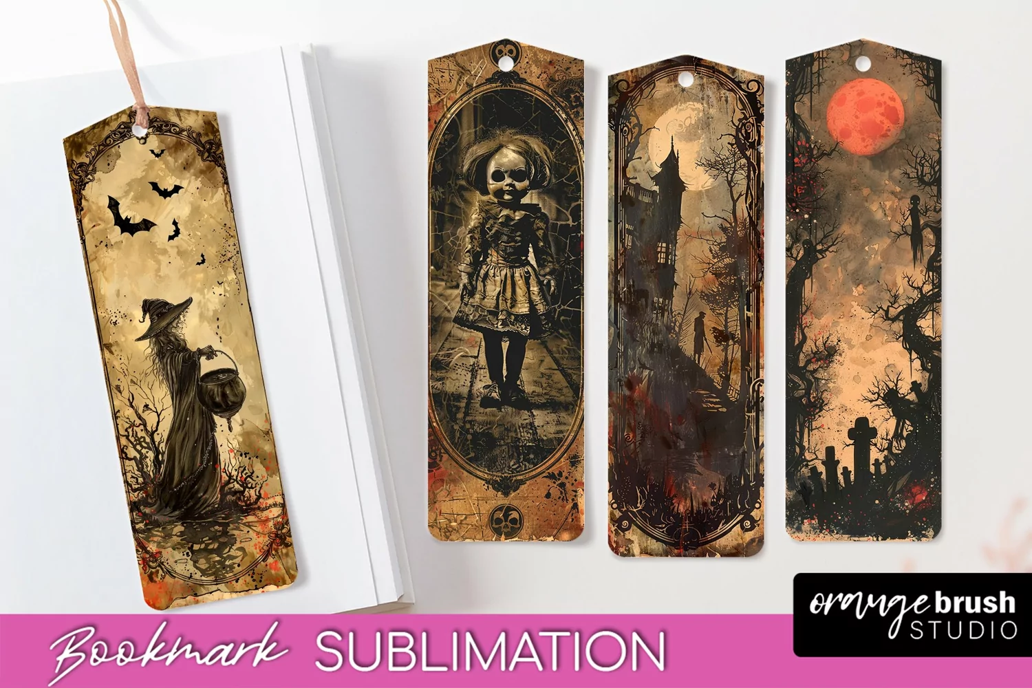 Vintage Halloween Bookmark - Printable Scrapbook Bookmarks product image 1