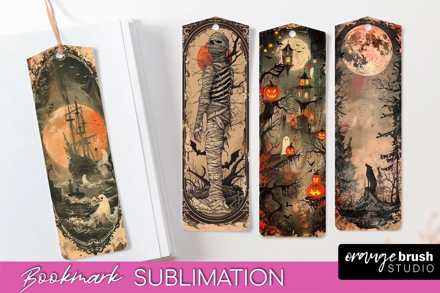 Vintage Halloween Bookmark - Printable Scrapbook Bookmarks product image 1
