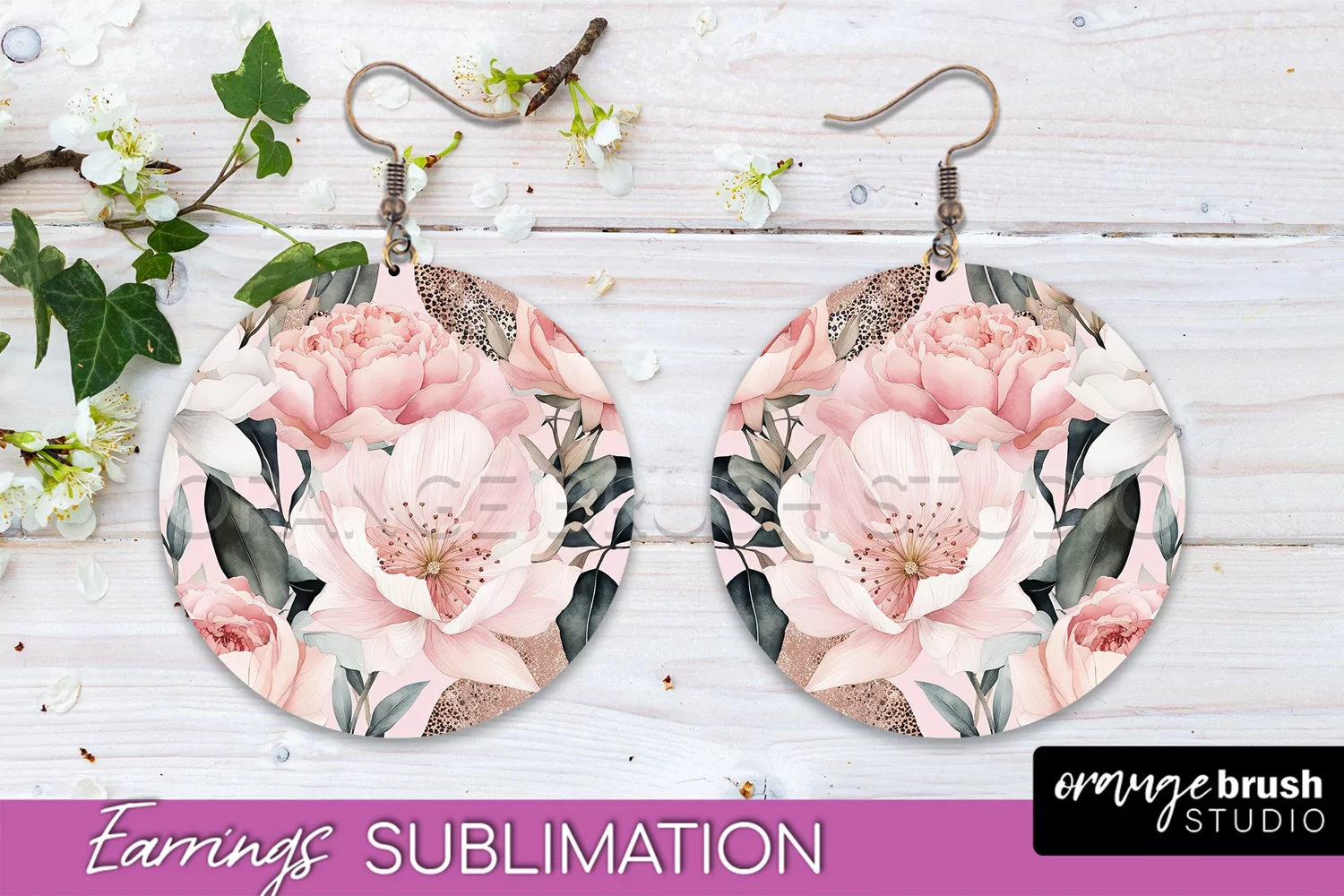 Watercolor Flowers Earrings, Pink Floral Earring Sublimation product image 1