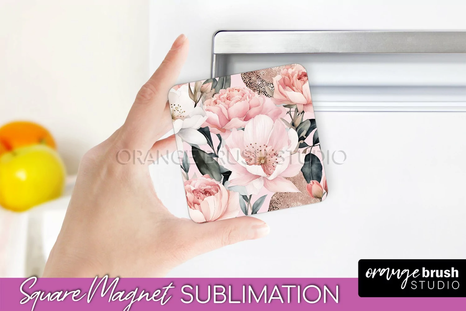 Pink Flowers Magnet Sublimation - Watercolor Magnet Design product image 1