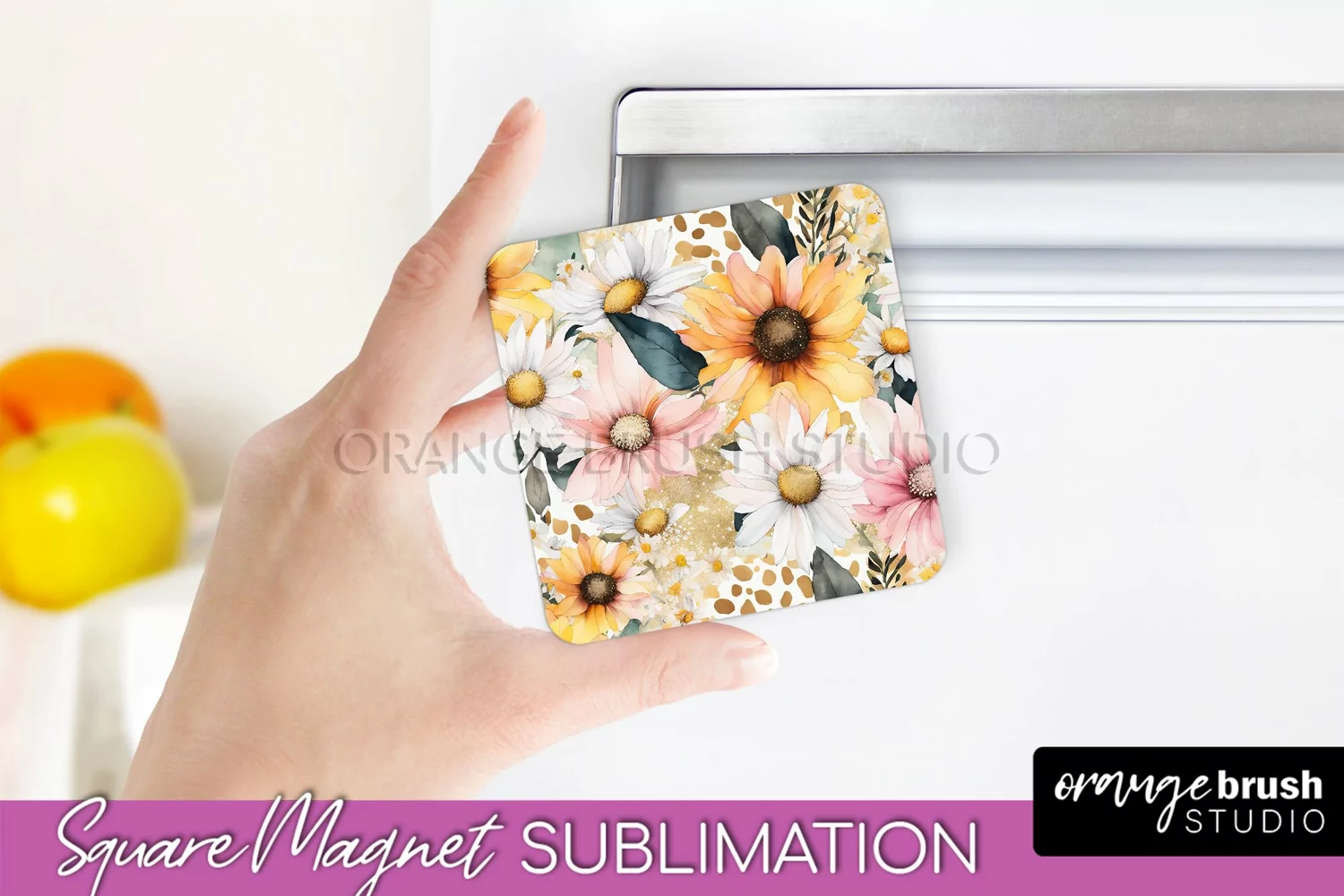 Pink Flowers Magnet Sublimation - Watercolor Magnet Design product image 1