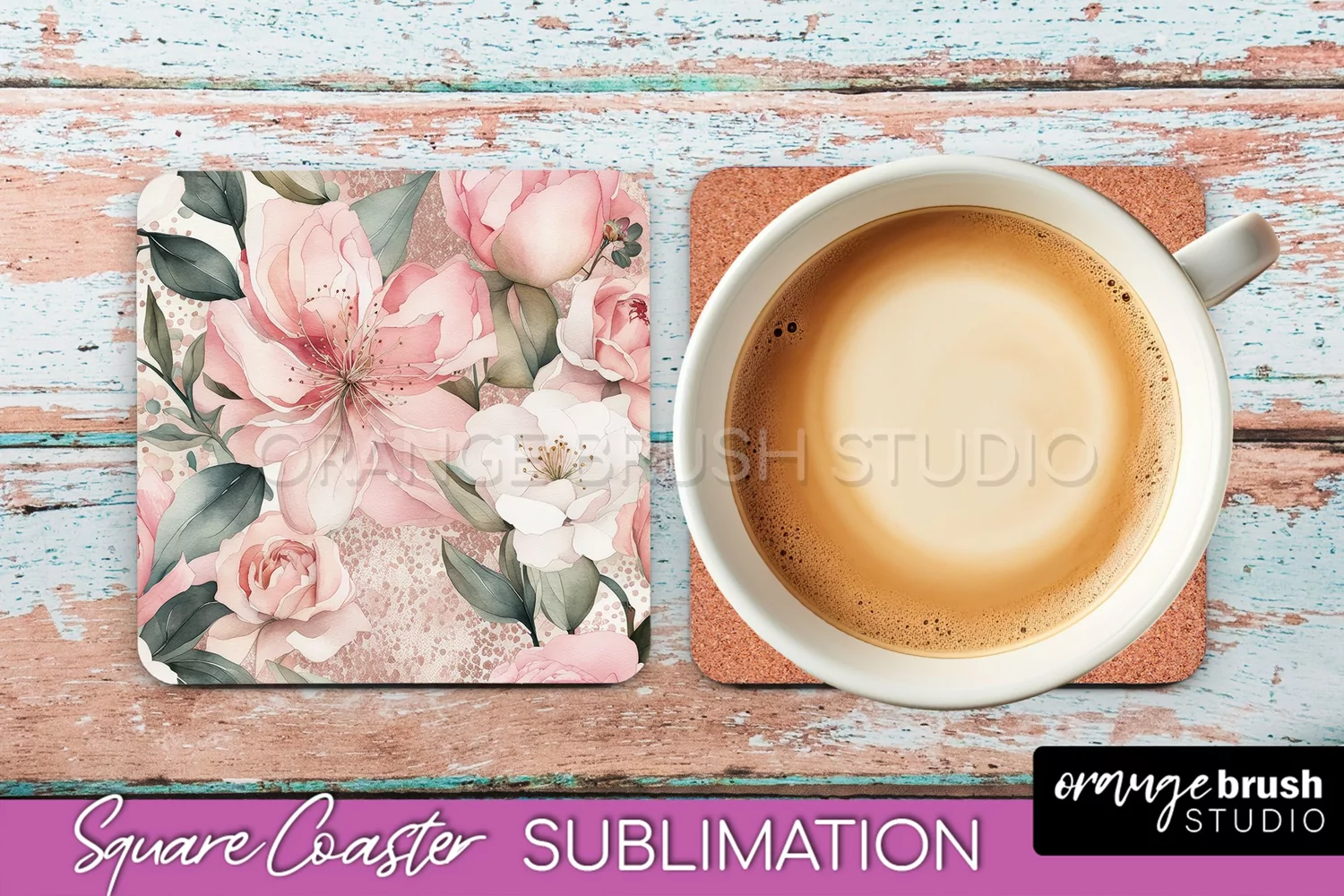 Watercolor Flowers Square Coaster - Floral Pink Sublimation product image 1