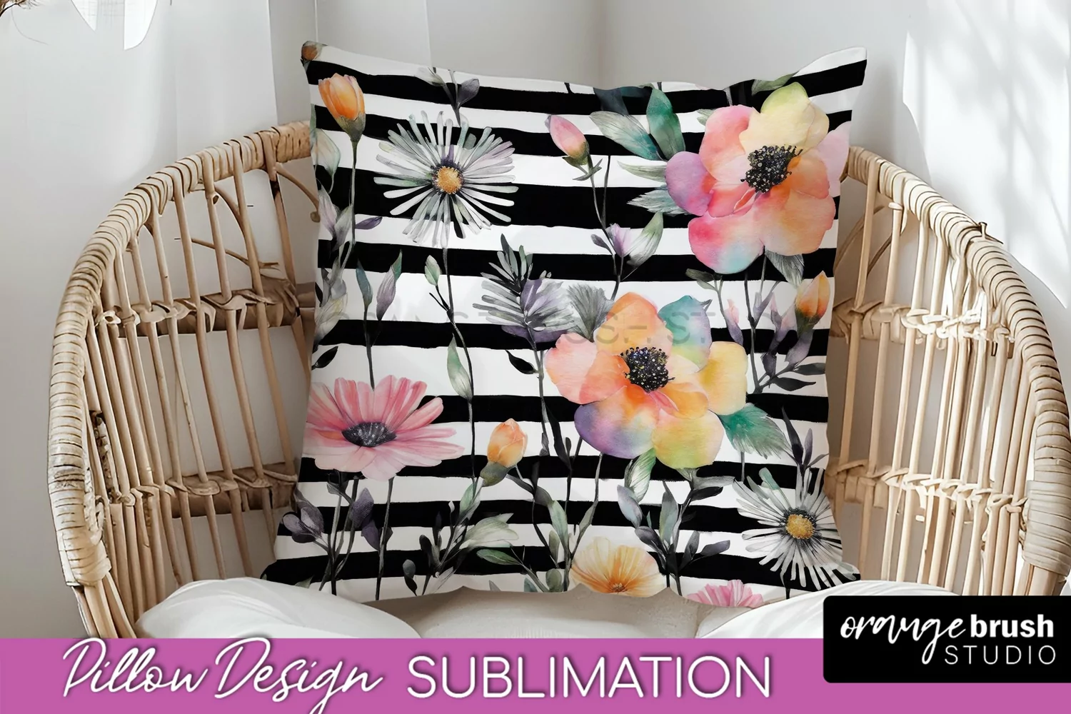 Watercolor Flowers Pillow Cover - Summer Pillow Sublimation product image 1