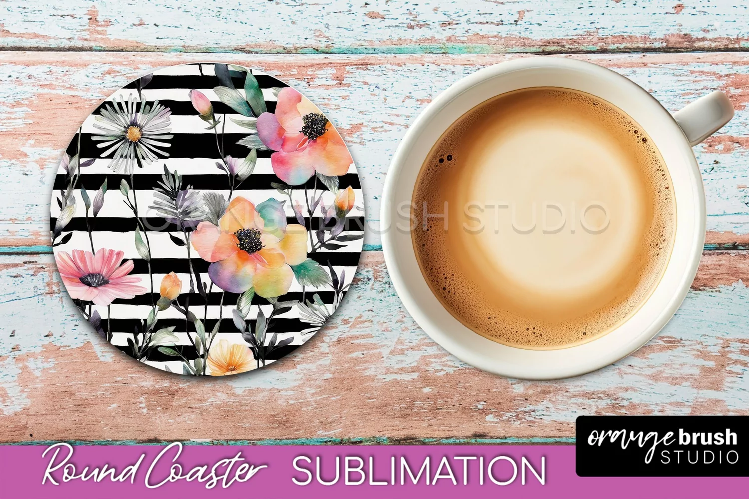 Watercolor Flowers Round Coaster - Floral Pink Sublimation product image 1
