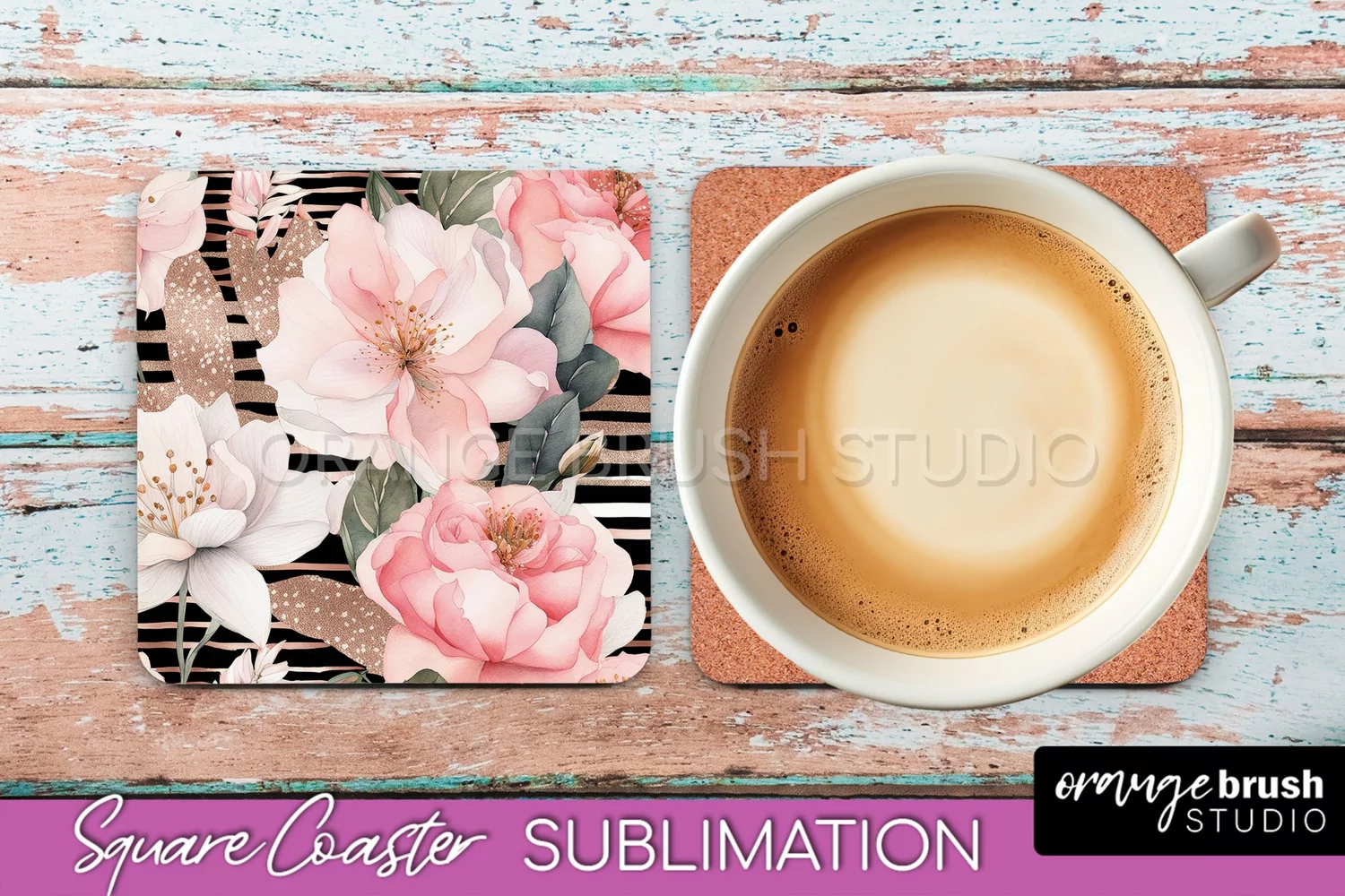 Watercolor Flowers Square Coaster - Floral Pink Sublimation product image 1