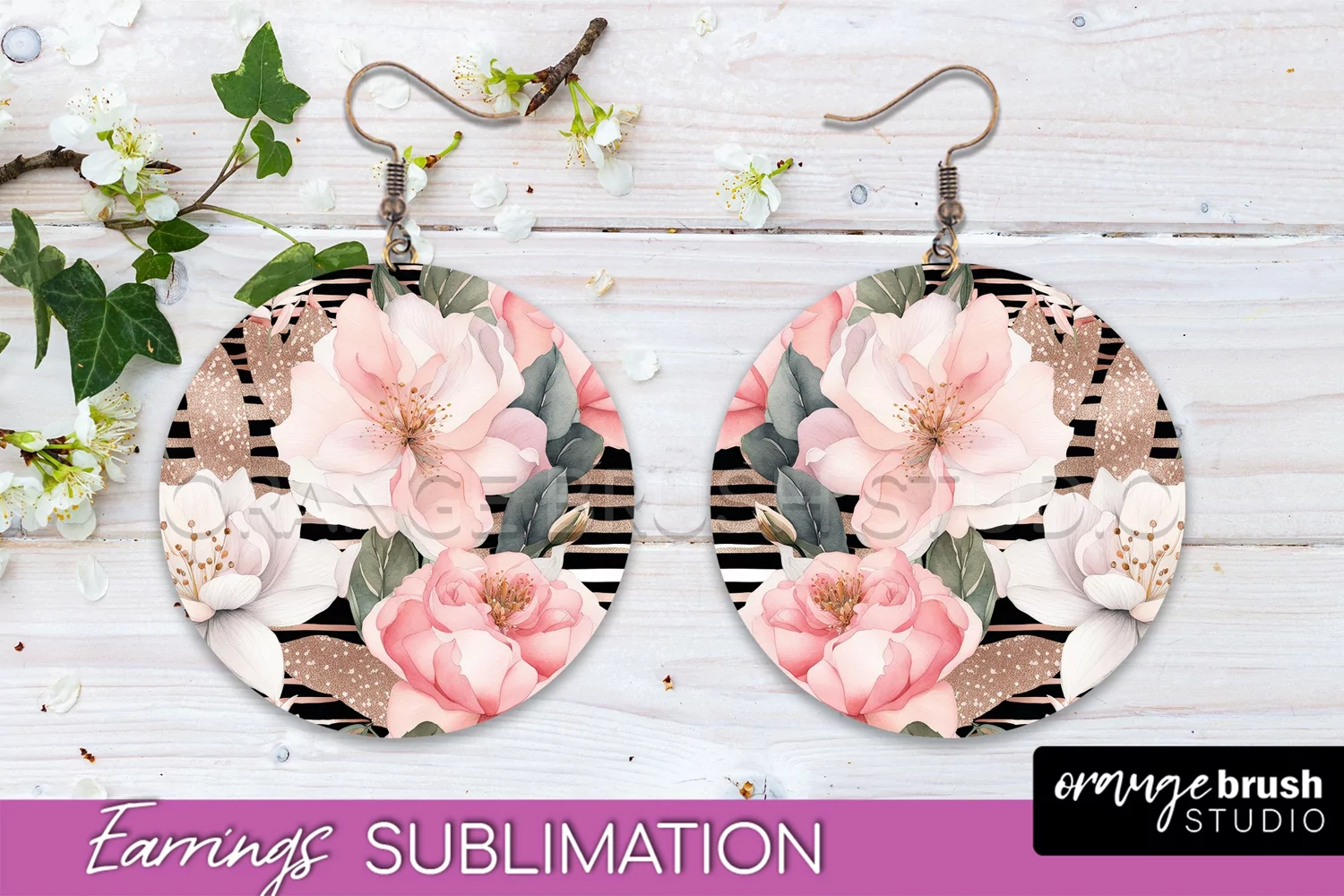 Watercolor Flowers Earrings, Pink Floral Earring Sublimation product image 1