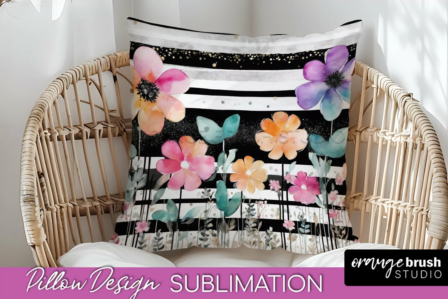Watercolor Flowers Pillow Cover - Summer Pillow Sublimation product image 1