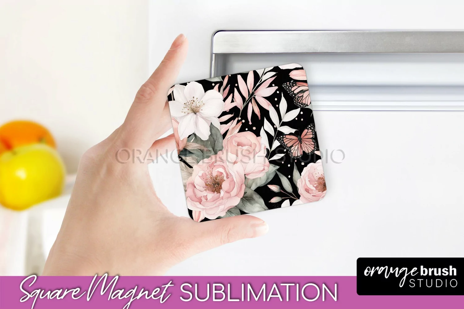 Pink Flowers Magnet Sublimation - Watercolor Magnet Design product image 1