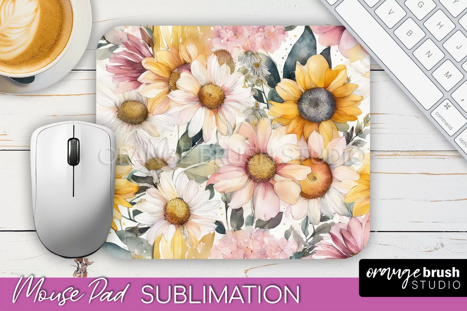 Floral Mouse Pad PNG - Pink Flowers Mousepad Sublimation product image 1