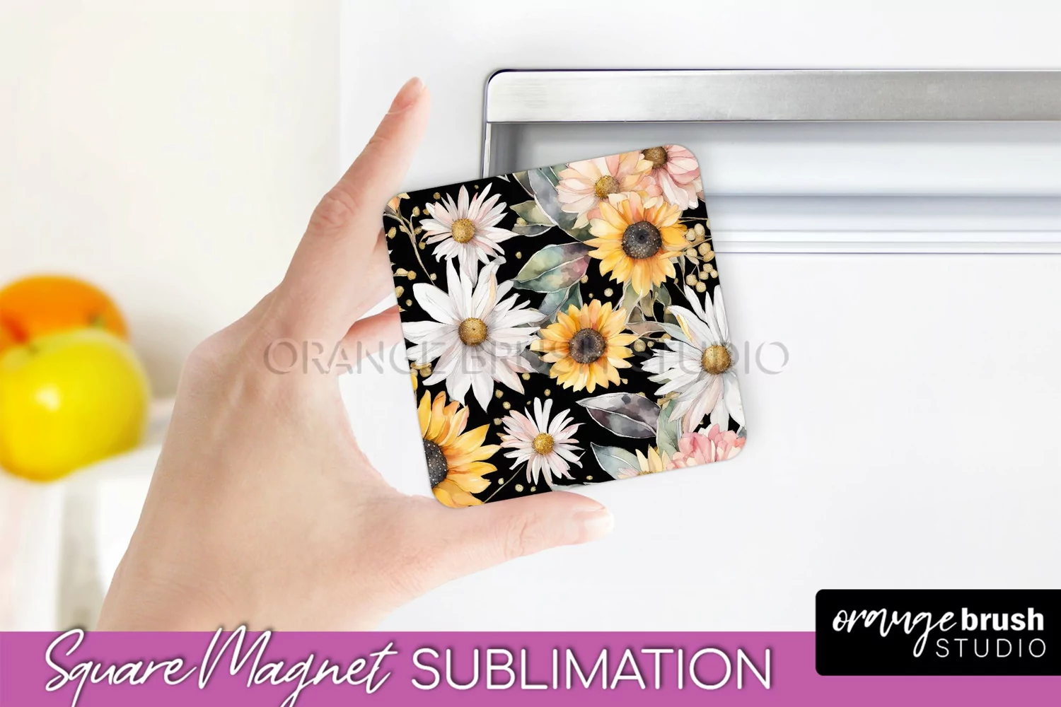 Pink Flowers Magnet Sublimation - Watercolor Magnet Design product image 1