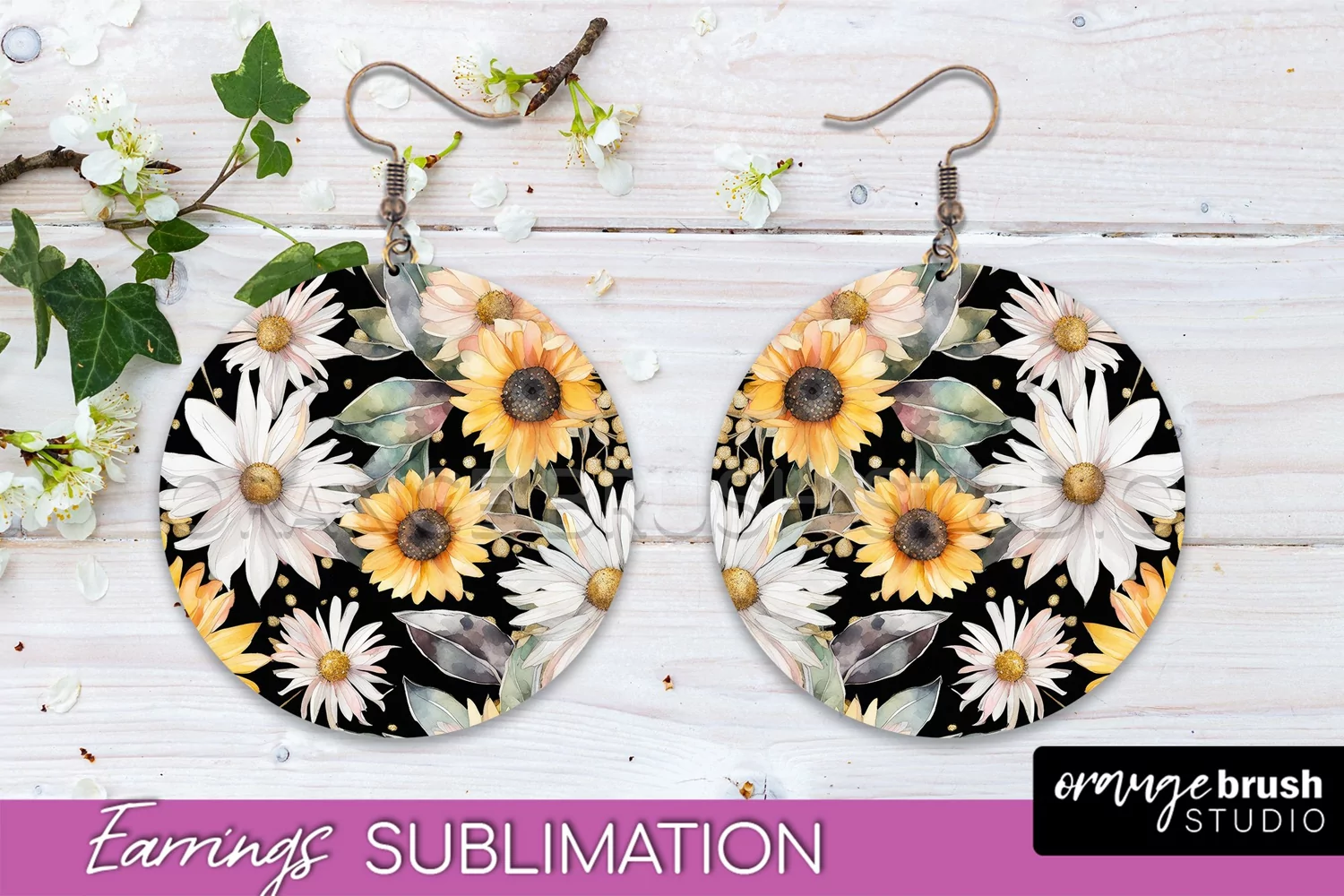 Watercolor Flowers Earrings, Pink Floral Earring Sublimation product image 1