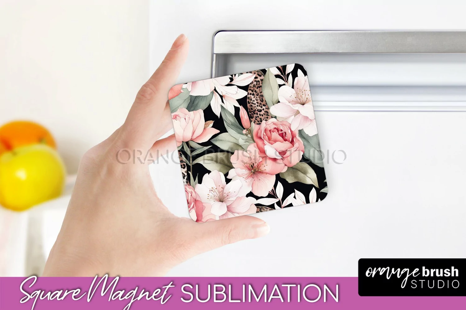 Pink Flowers Magnet Sublimation - Watercolor Magnet Design product image 1