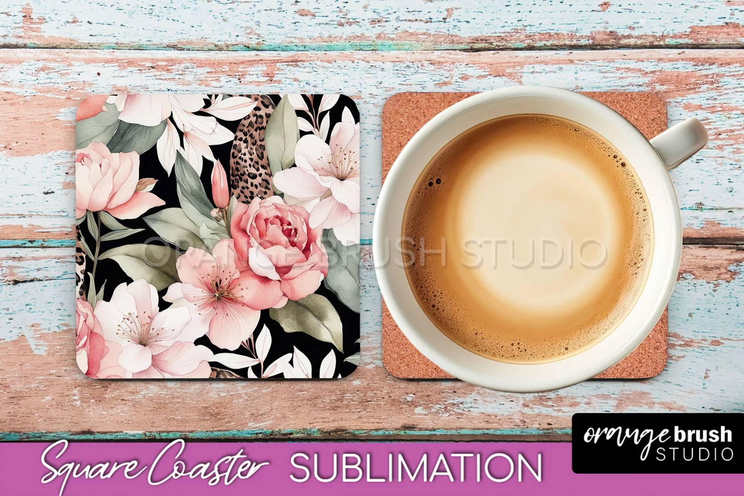 Watercolor Flowers Square Coaster - Floral Pink Sublimation product image 1