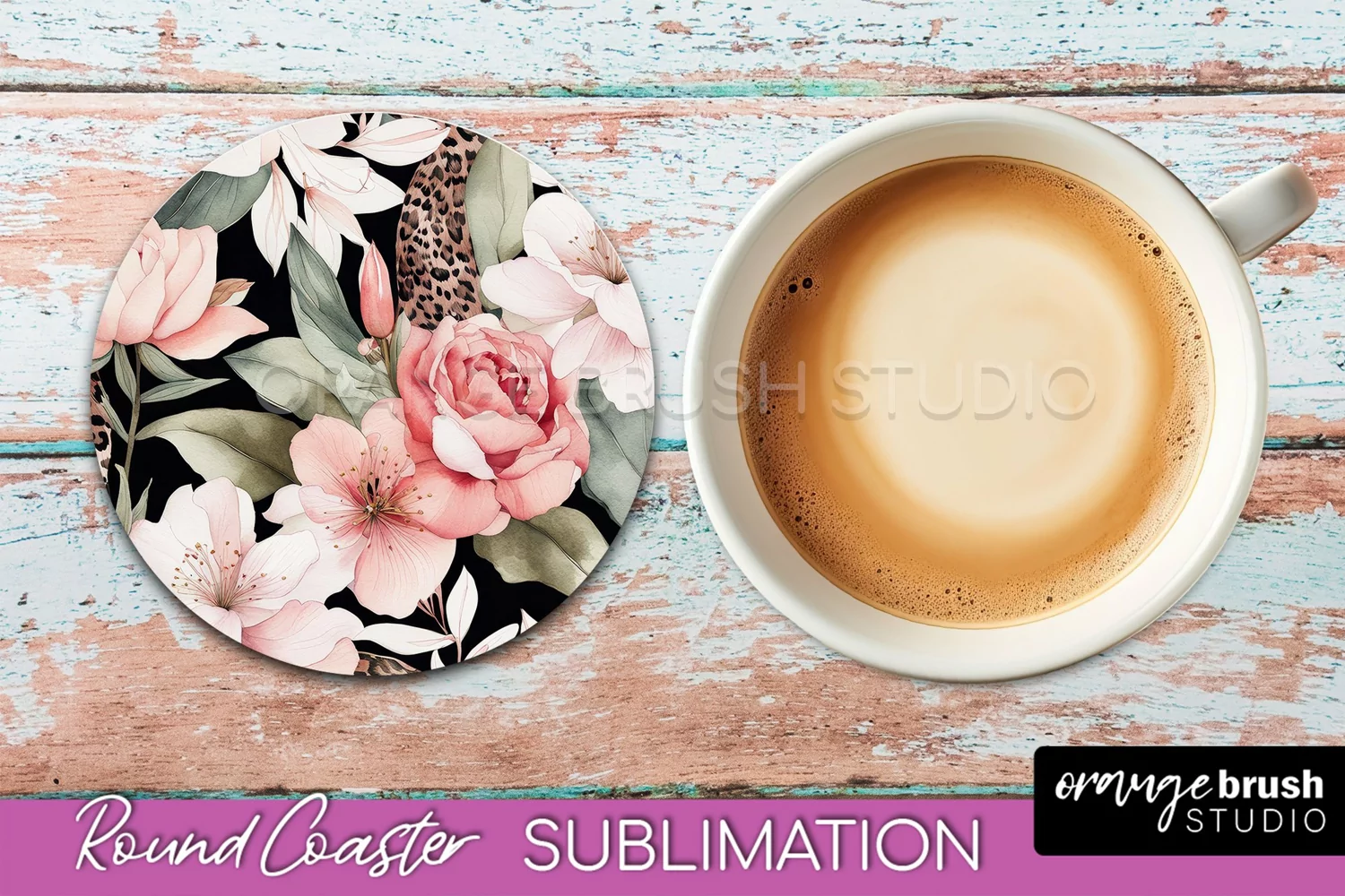 Watercolor Flowers Round Coaster - Floral Pink Sublimation product image 1