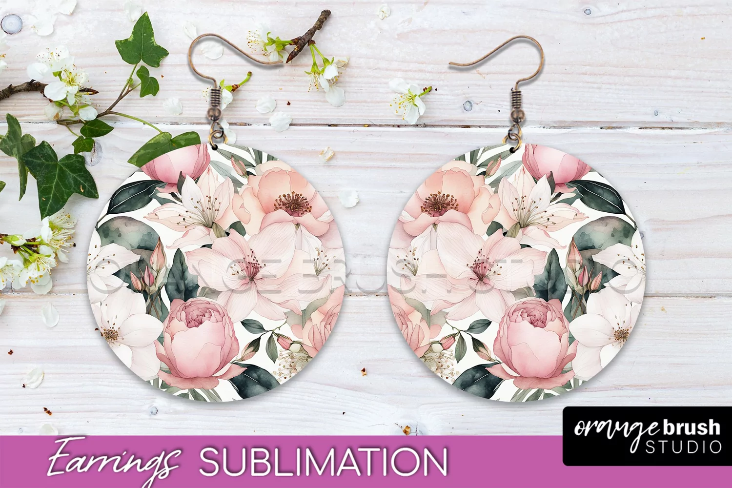 Watercolor Flowers Earrings, Pink Floral Earring Sublimation product image 1