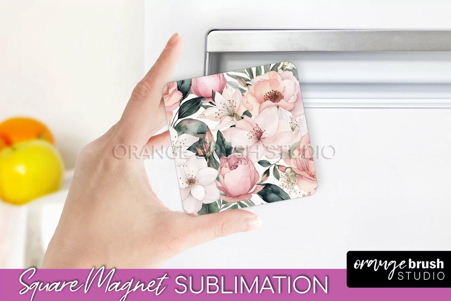 Pink Flowers Magnet Sublimation - Watercolor Magnet Design product image 1