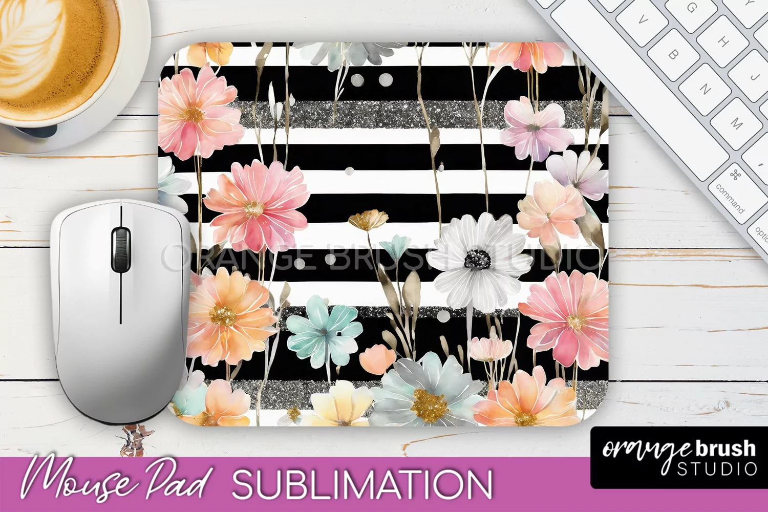 Floral Mouse Pad PNG - Pink Flowers Mousepad Sublimation product image 1