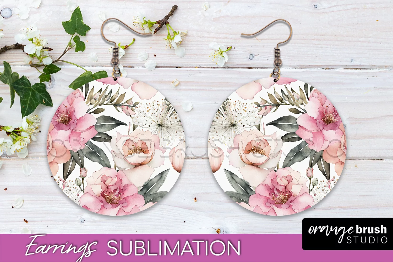 Watercolor Flowers Earrings, Pink Floral Earring Sublimation product image 1
