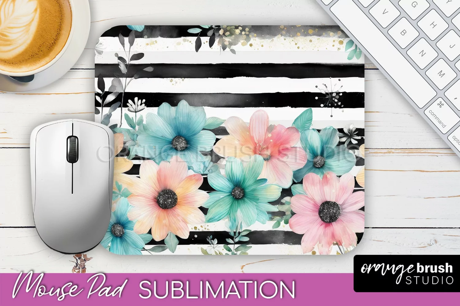 Floral Mouse Pad PNG - Pink Flowers Mousepad Sublimation product image 1