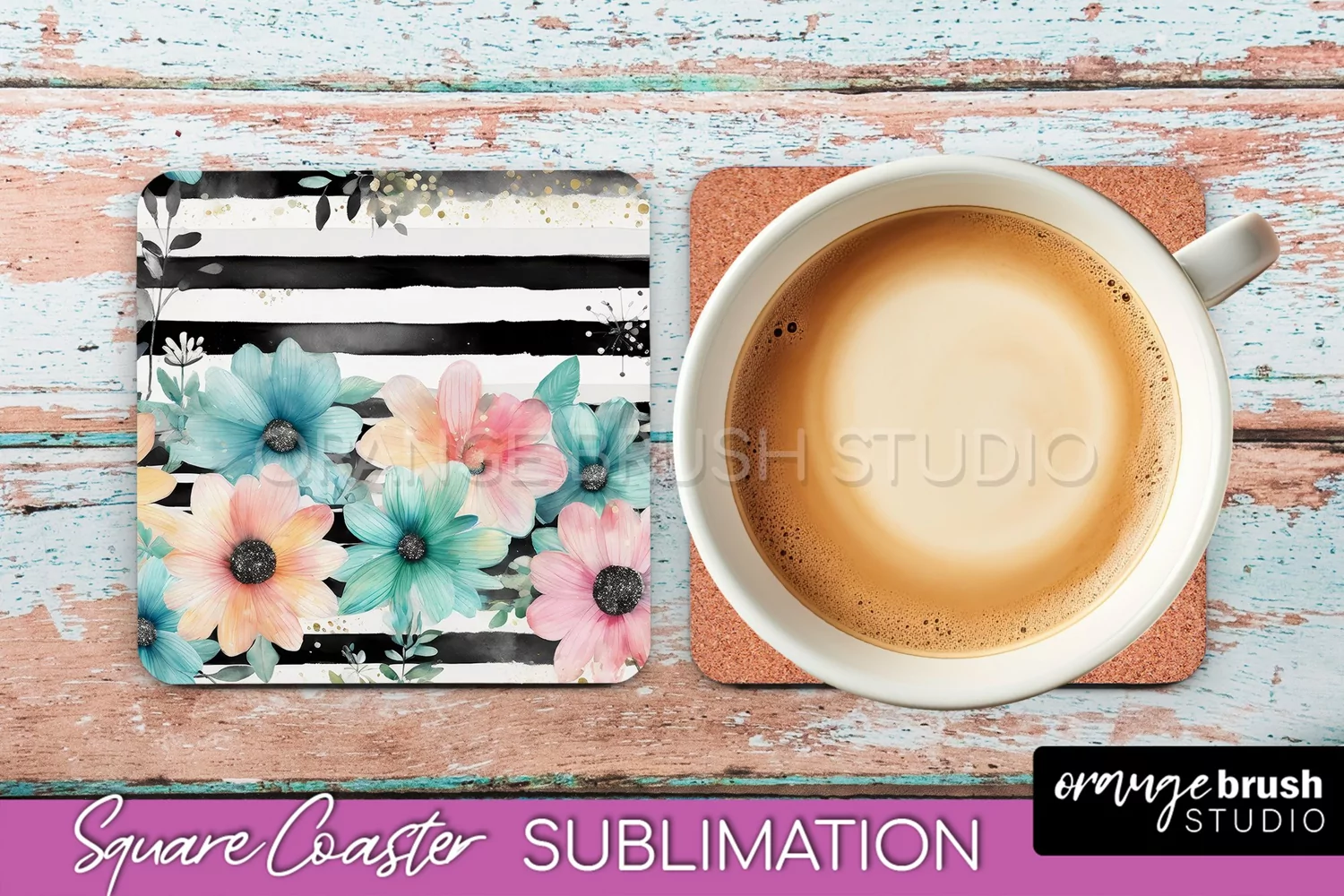 Watercolor Flowers Square Coaster - Floral Pink Sublimation product image 1