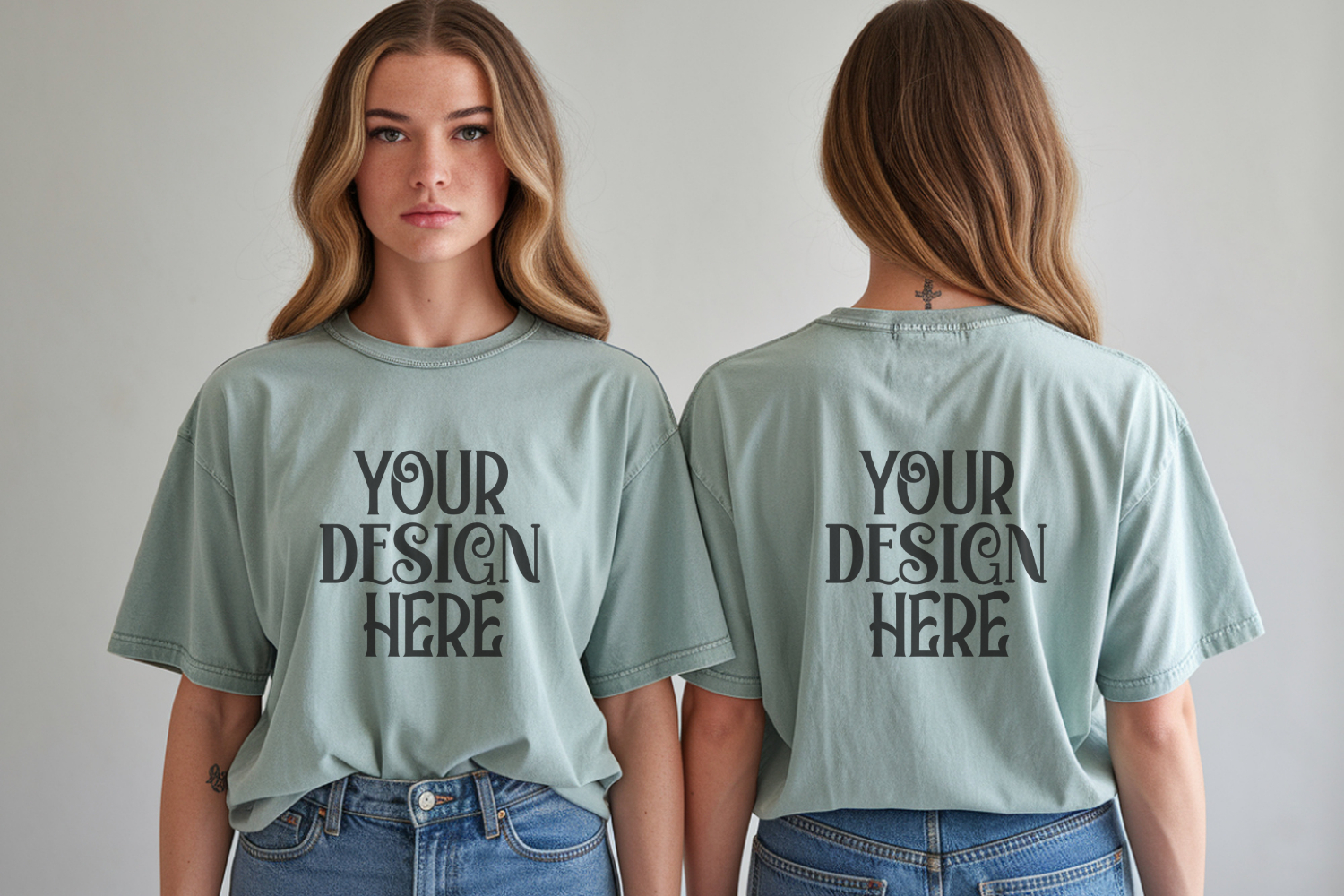 Comfort Colors 1717 Chalky Mint Front & back T shirt mockups product image 1