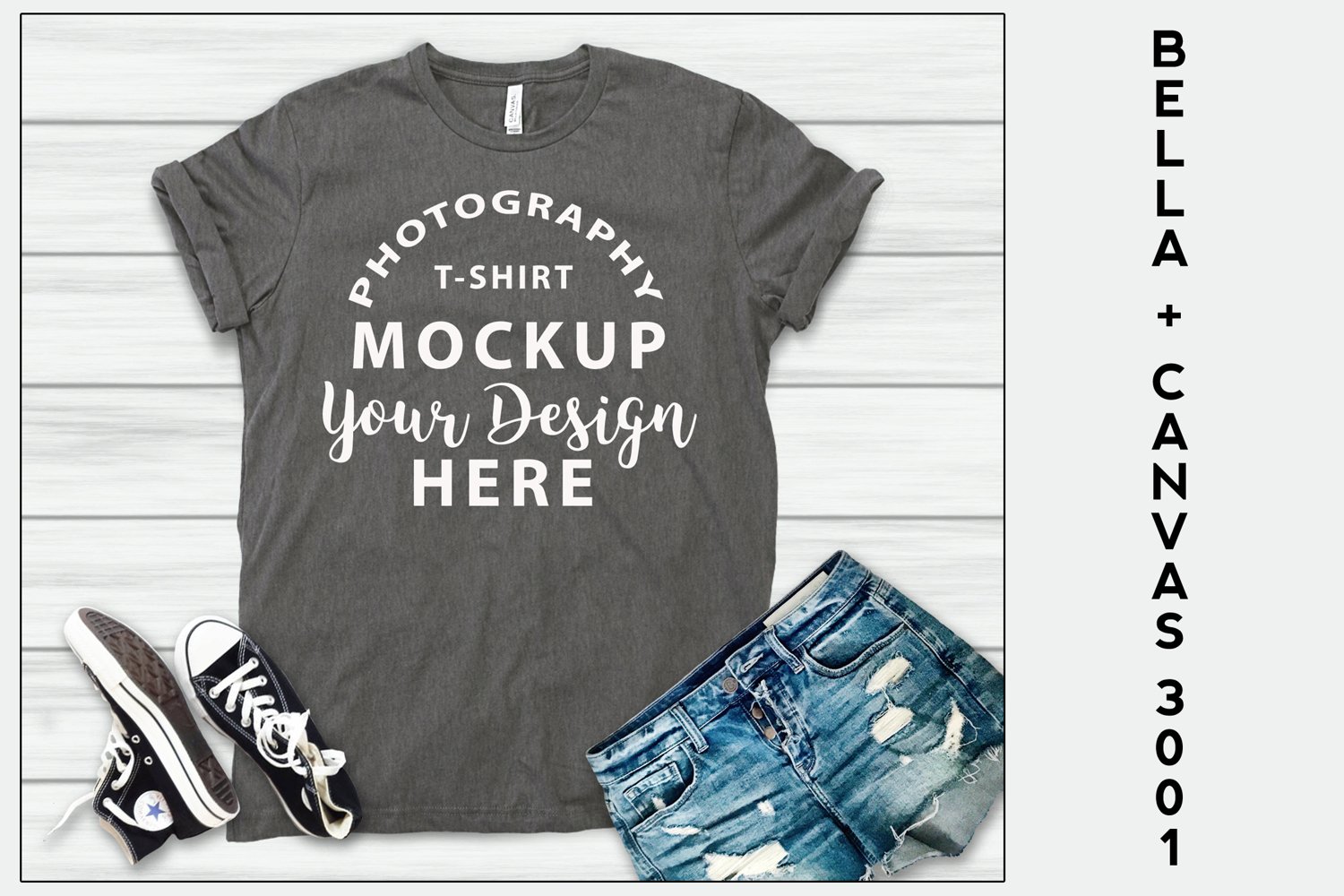 Bella Canvas 3001 T-shirt mock-up, color ASPHALT (244530 ...
