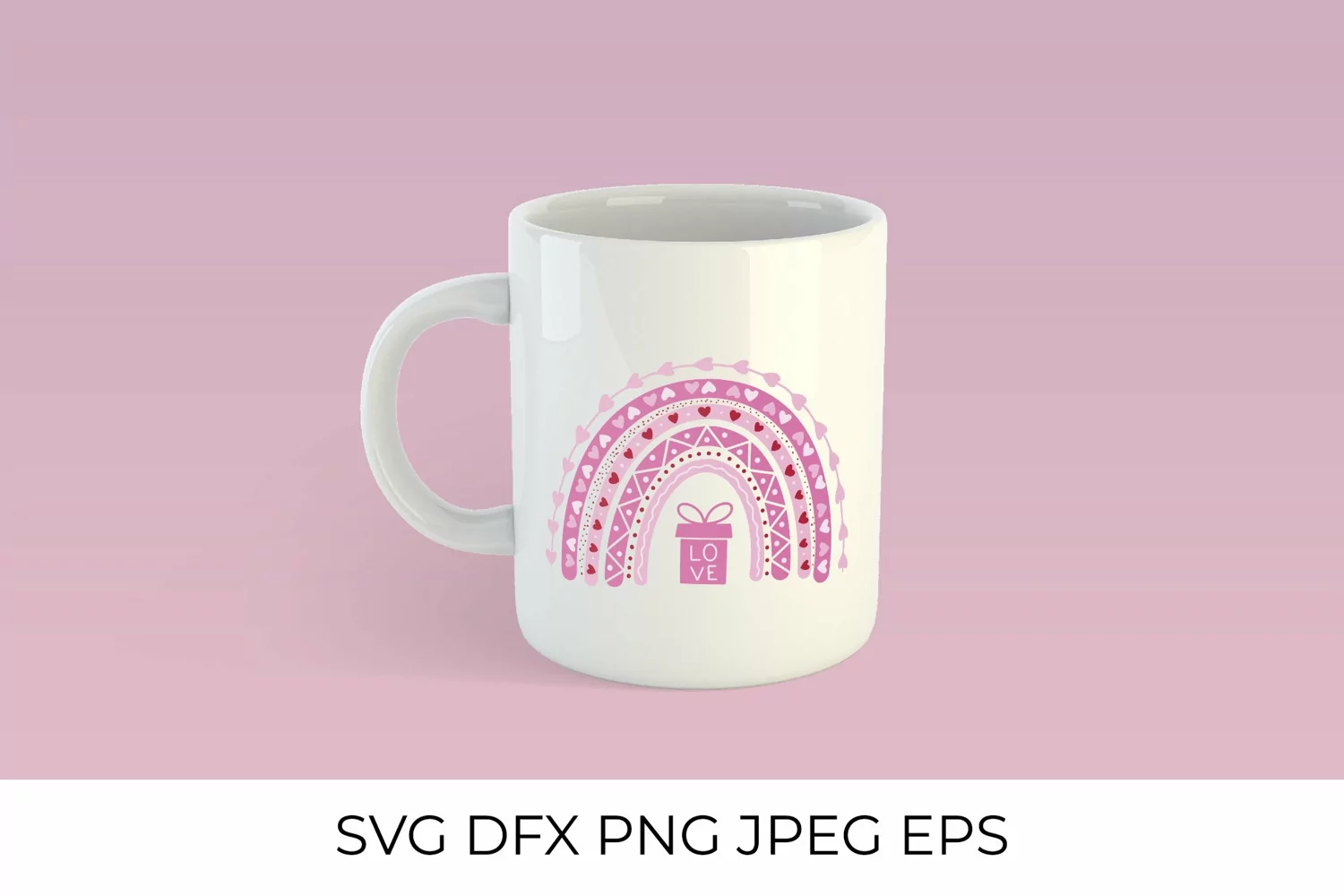 Pink Valentines Rainbow SVG with hearts and gift box product image 1