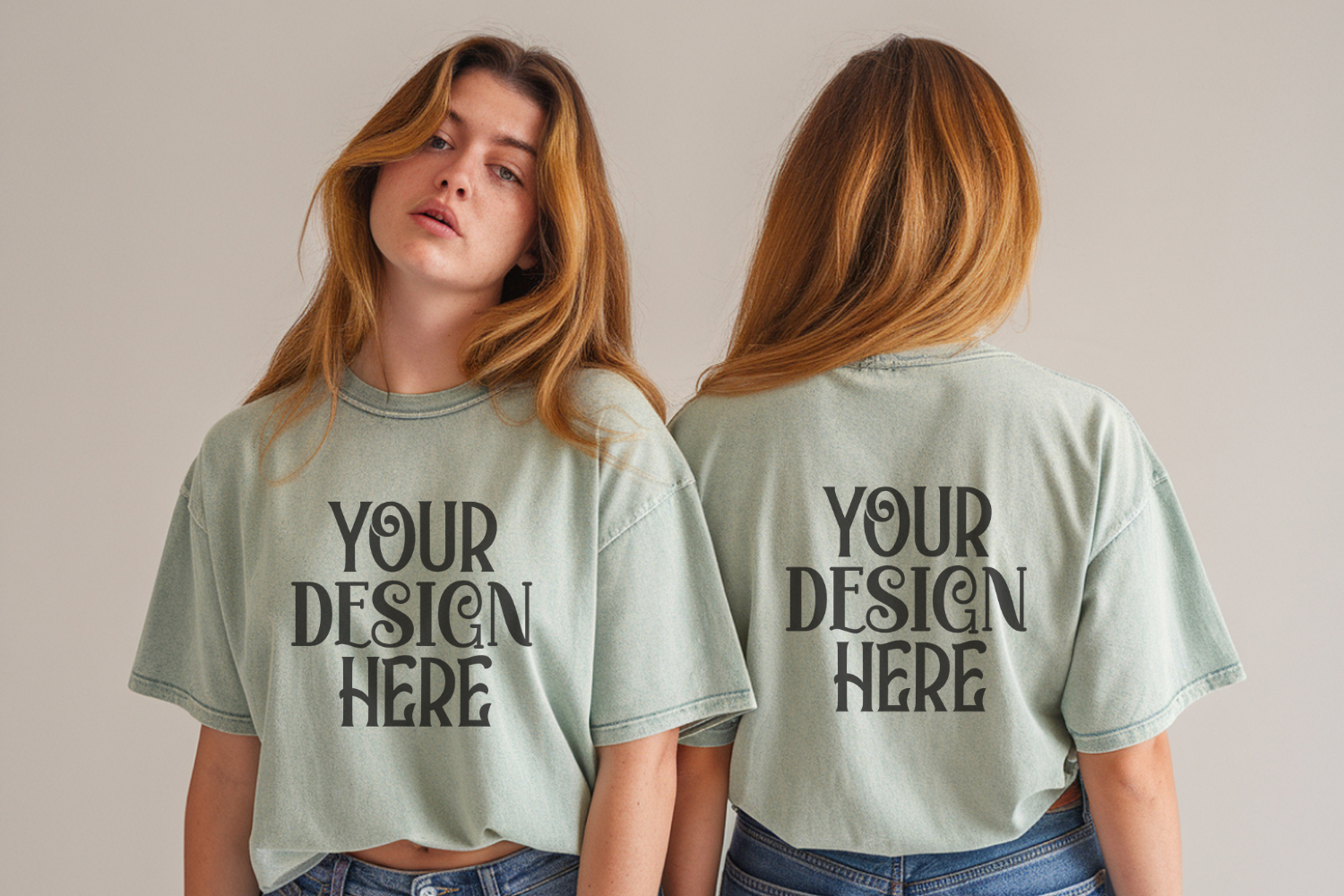 Comfort Colors 1717 Chalky Mint Front & back T shirt mockups product image 1