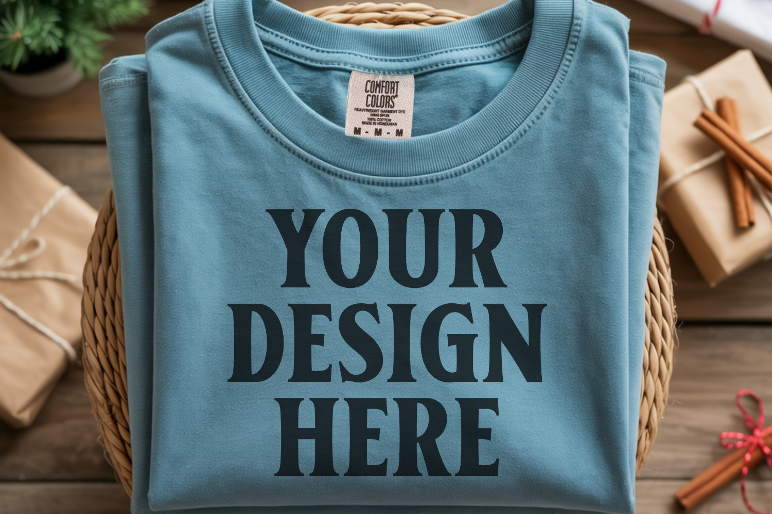 Bay Comfort Colors 1717 Christmas Folded T-Shirt Mockup product image 1