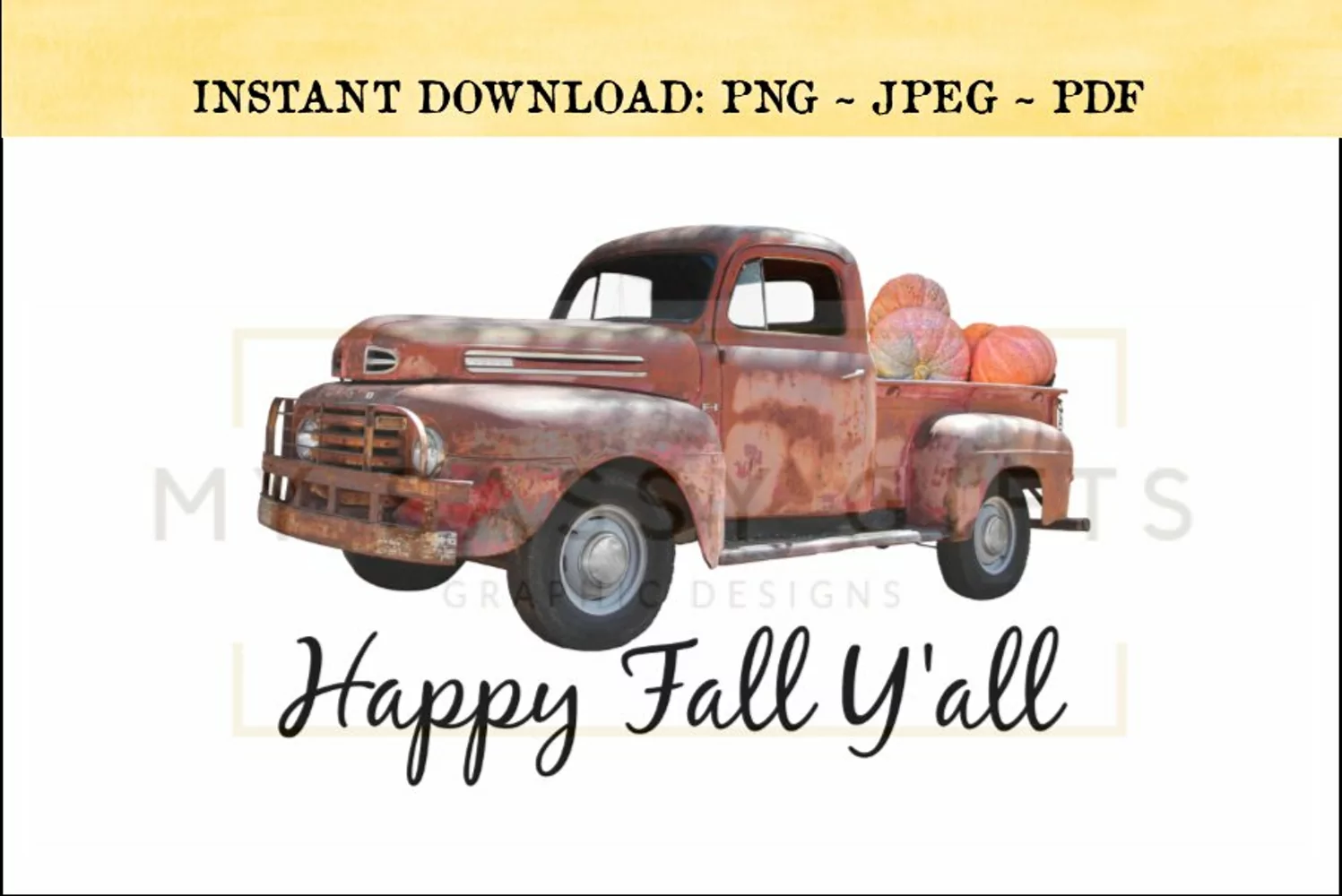 Happy Fall Y'all Rustic Red Truck With Pumpkins PNG product image 1