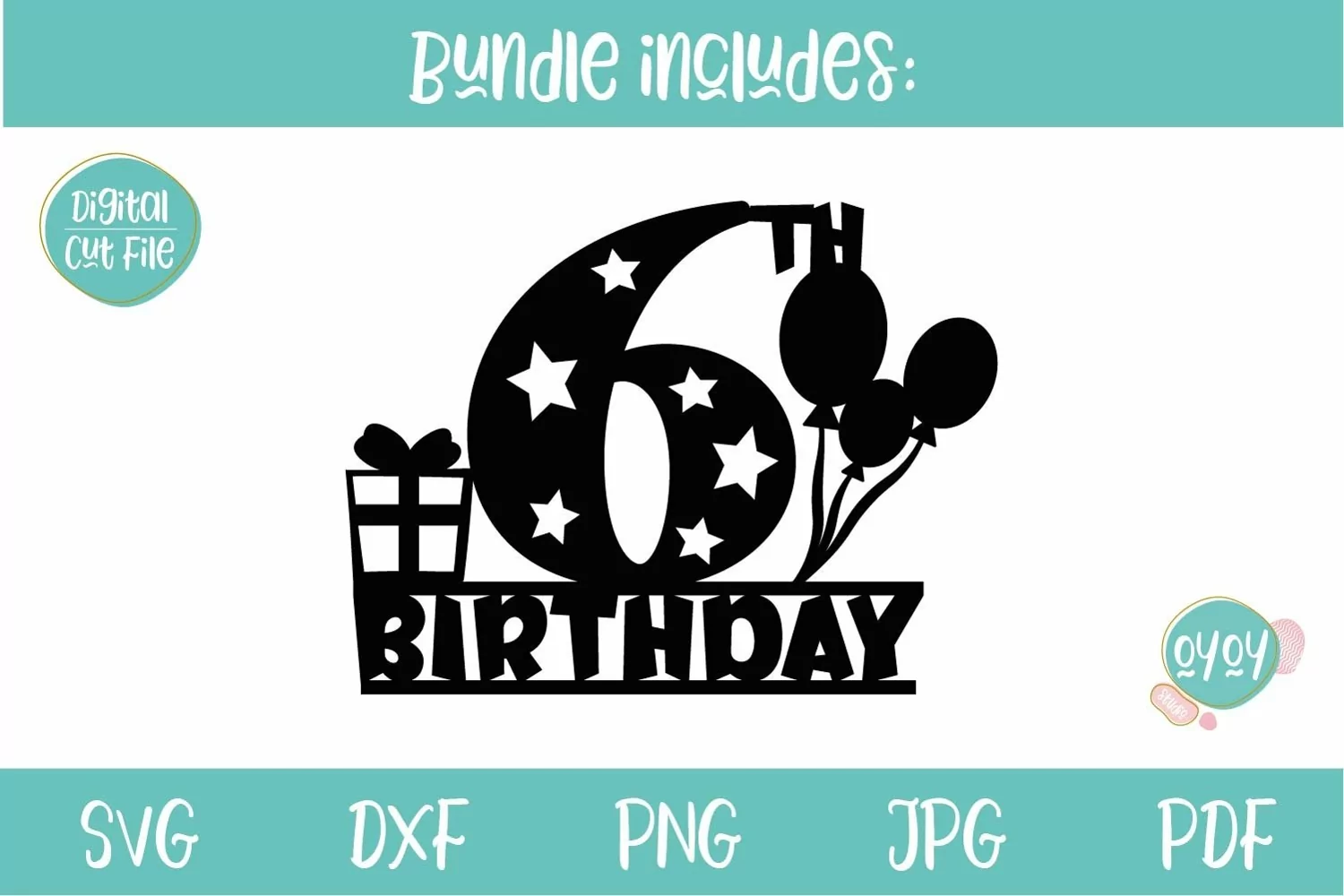 6th Birthday Cake Topper SVG for girl birthday boy birthday